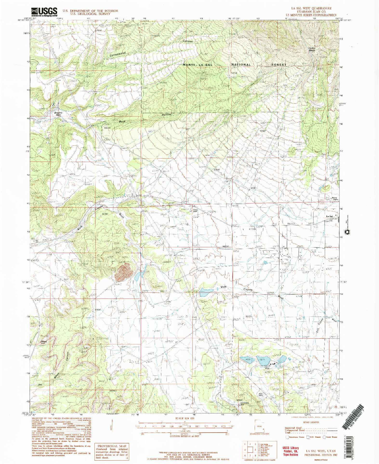 USGS 1:24000-SCALE QUADRANGLE FOR LA SAL WEST, UT 1987