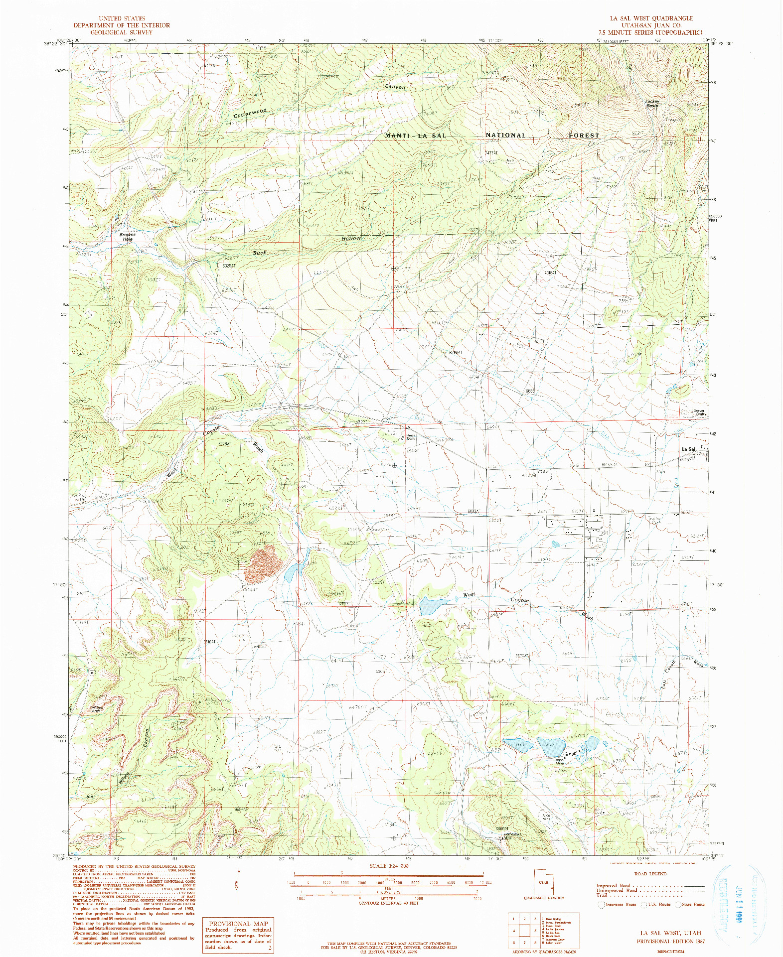 USGS 1:24000-SCALE QUADRANGLE FOR LA SAL WEST, UT 1987