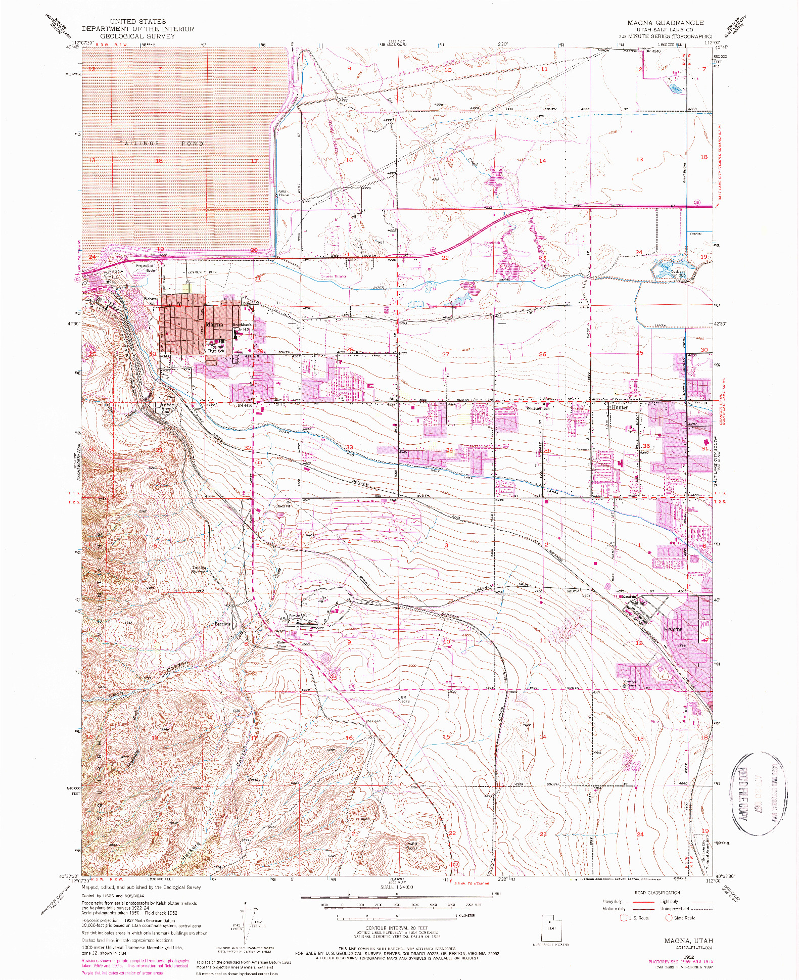 USGS 1:24000-SCALE QUADRANGLE FOR MAGNA, UT 1952