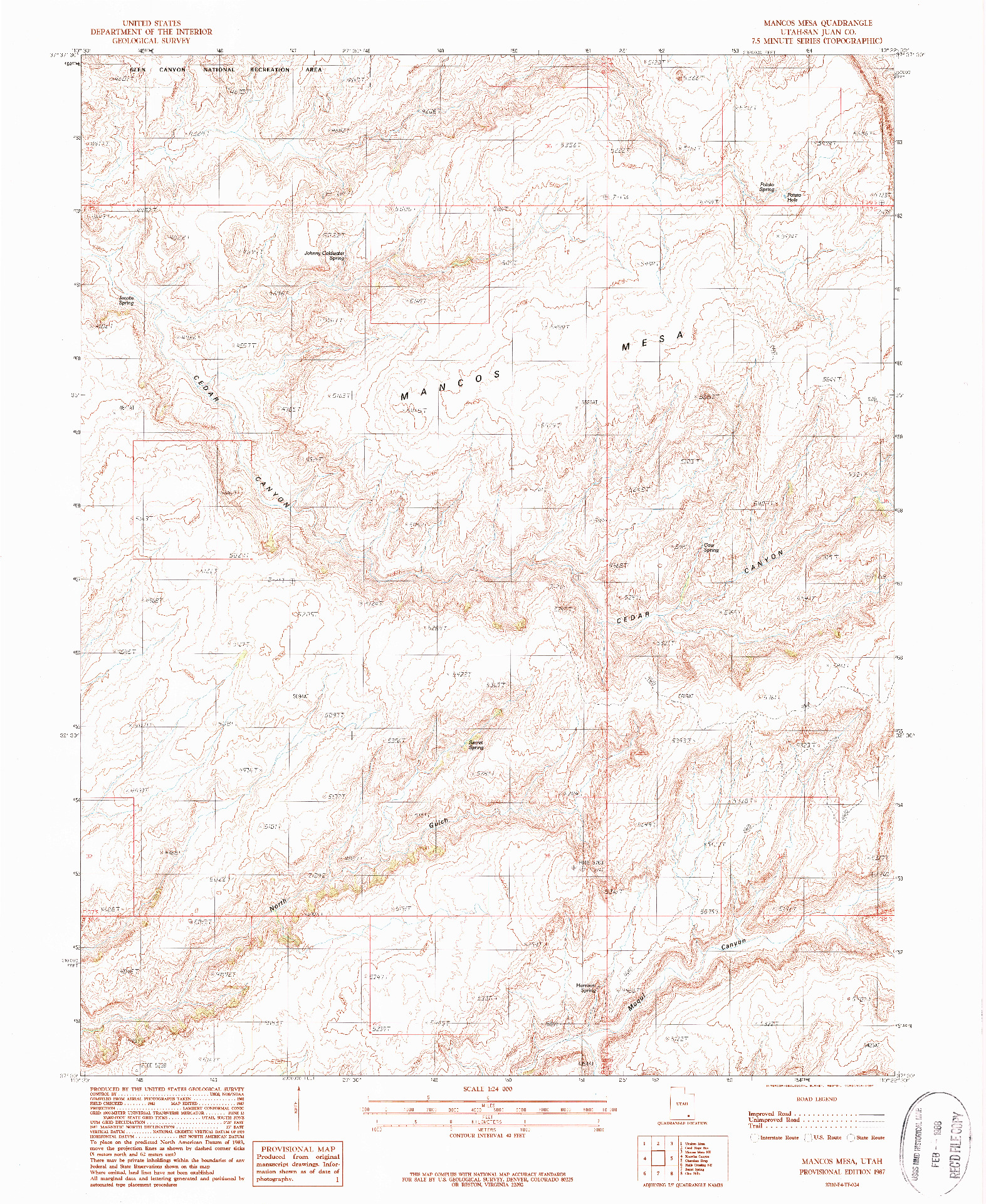 USGS 1:24000-SCALE QUADRANGLE FOR MANCOS MESA, UT 1987