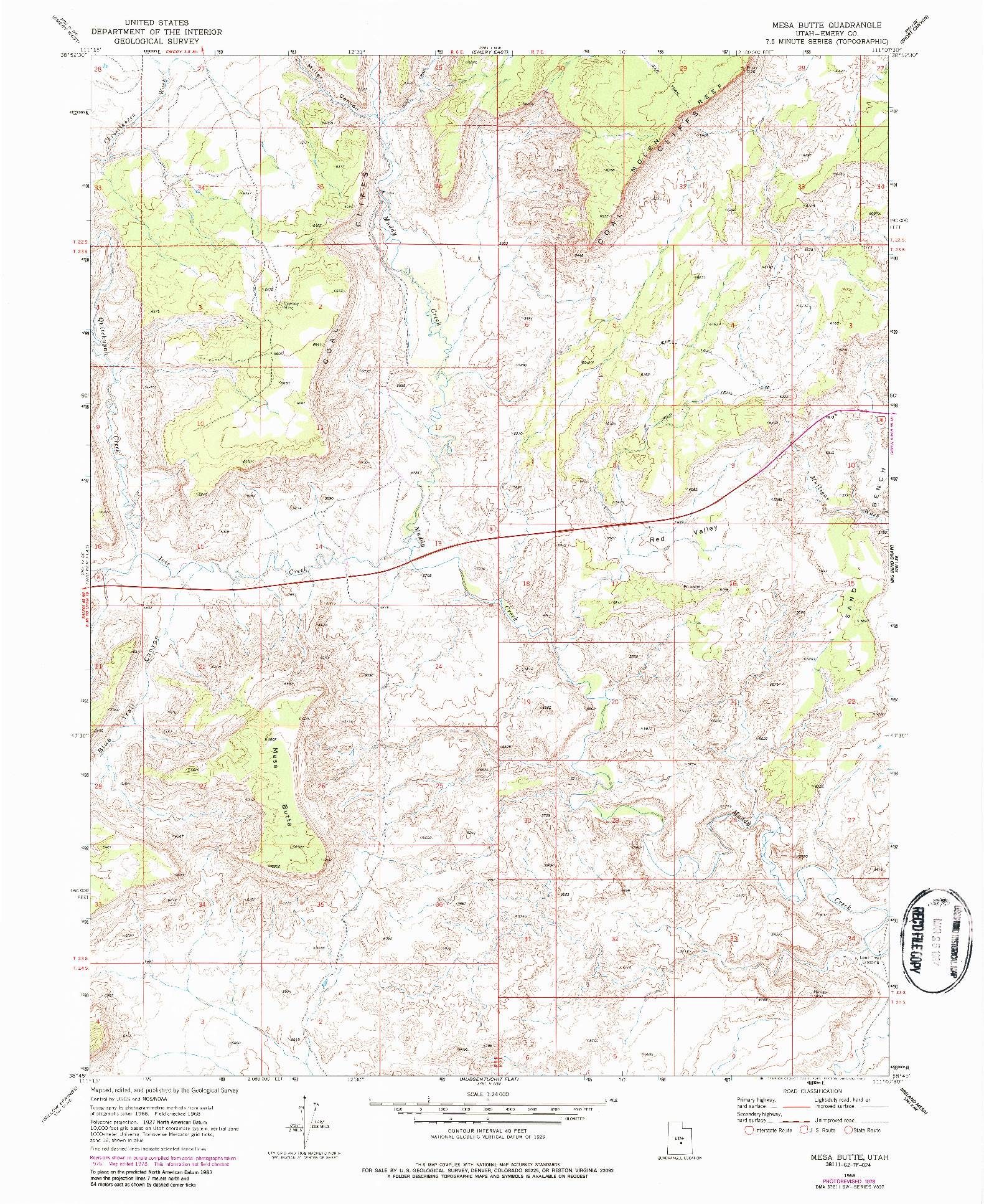 USGS 1:24000-SCALE QUADRANGLE FOR MESA BUTTE, UT 1968