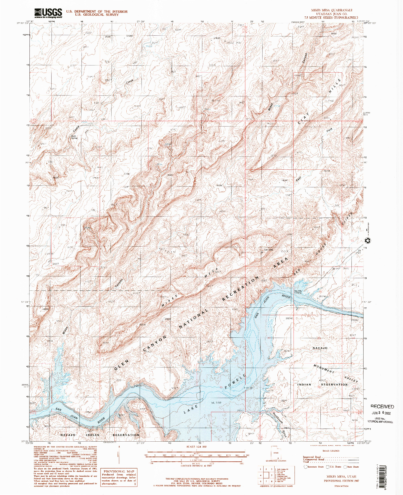 USGS 1:24000-SCALE QUADRANGLE FOR MIKES MESA, UT 1987