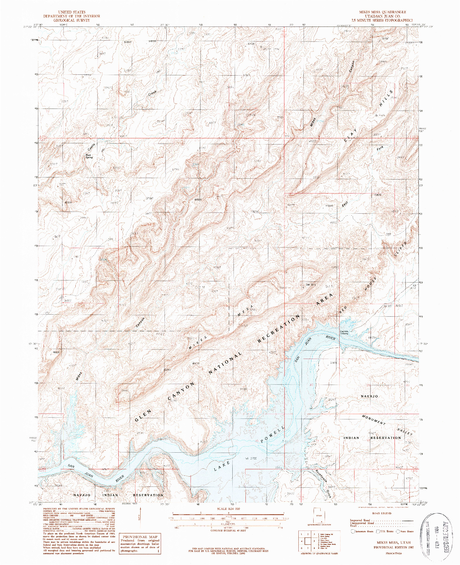 USGS 1:24000-SCALE QUADRANGLE FOR MIKES MESA, UT 1987