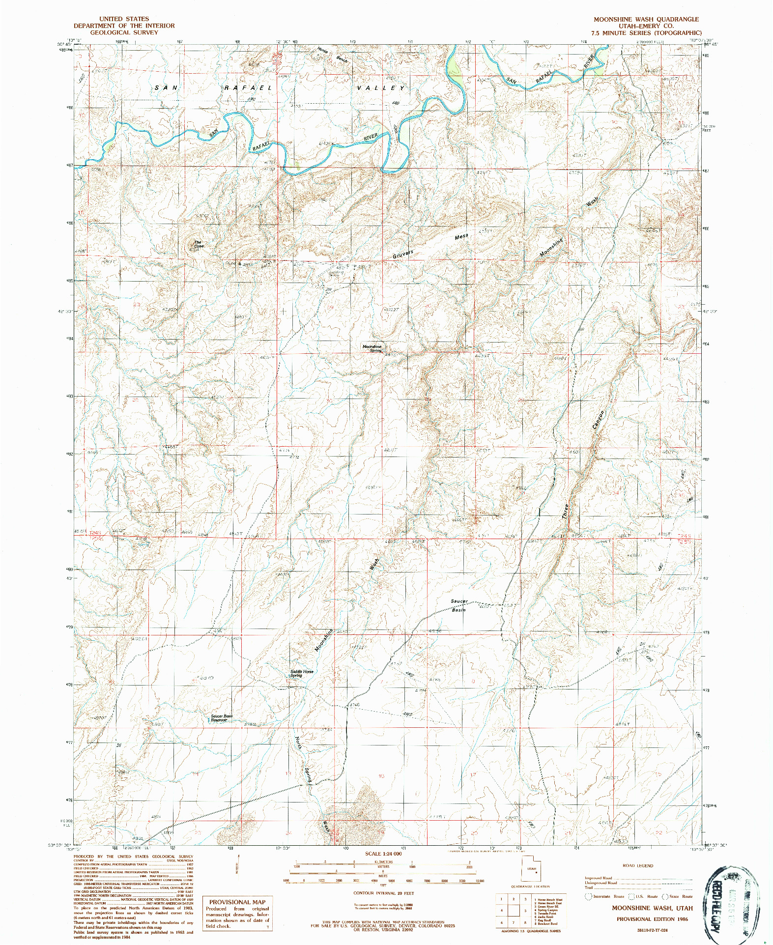 USGS 1:24000-SCALE QUADRANGLE FOR MOONSHINE WASH, UT 1986