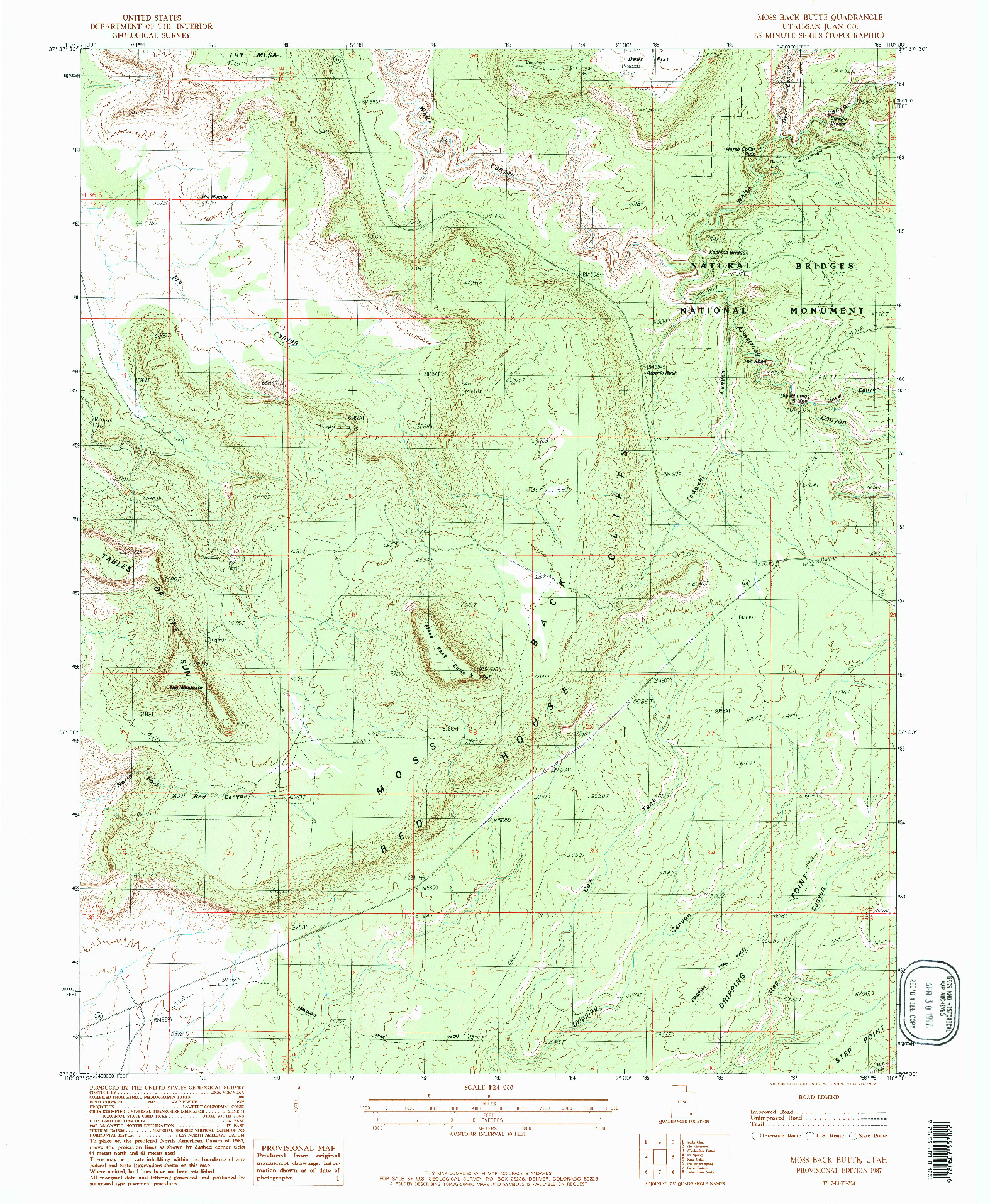 USGS 1:24000-SCALE QUADRANGLE FOR MOSS BACK BUTTE, UT 1987