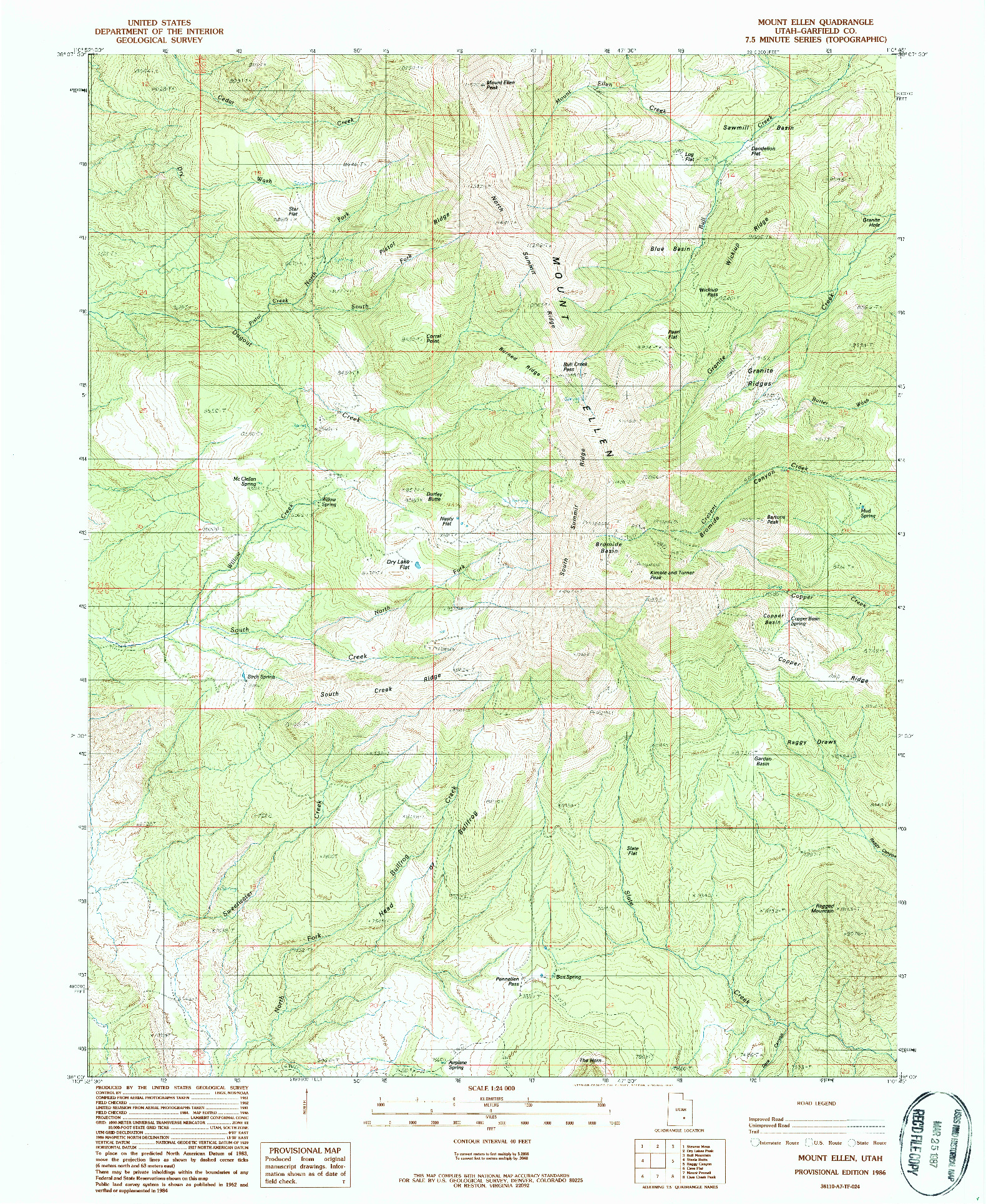 USGS 1:24000-SCALE QUADRANGLE FOR MOUNT ELLEN, UT 1986