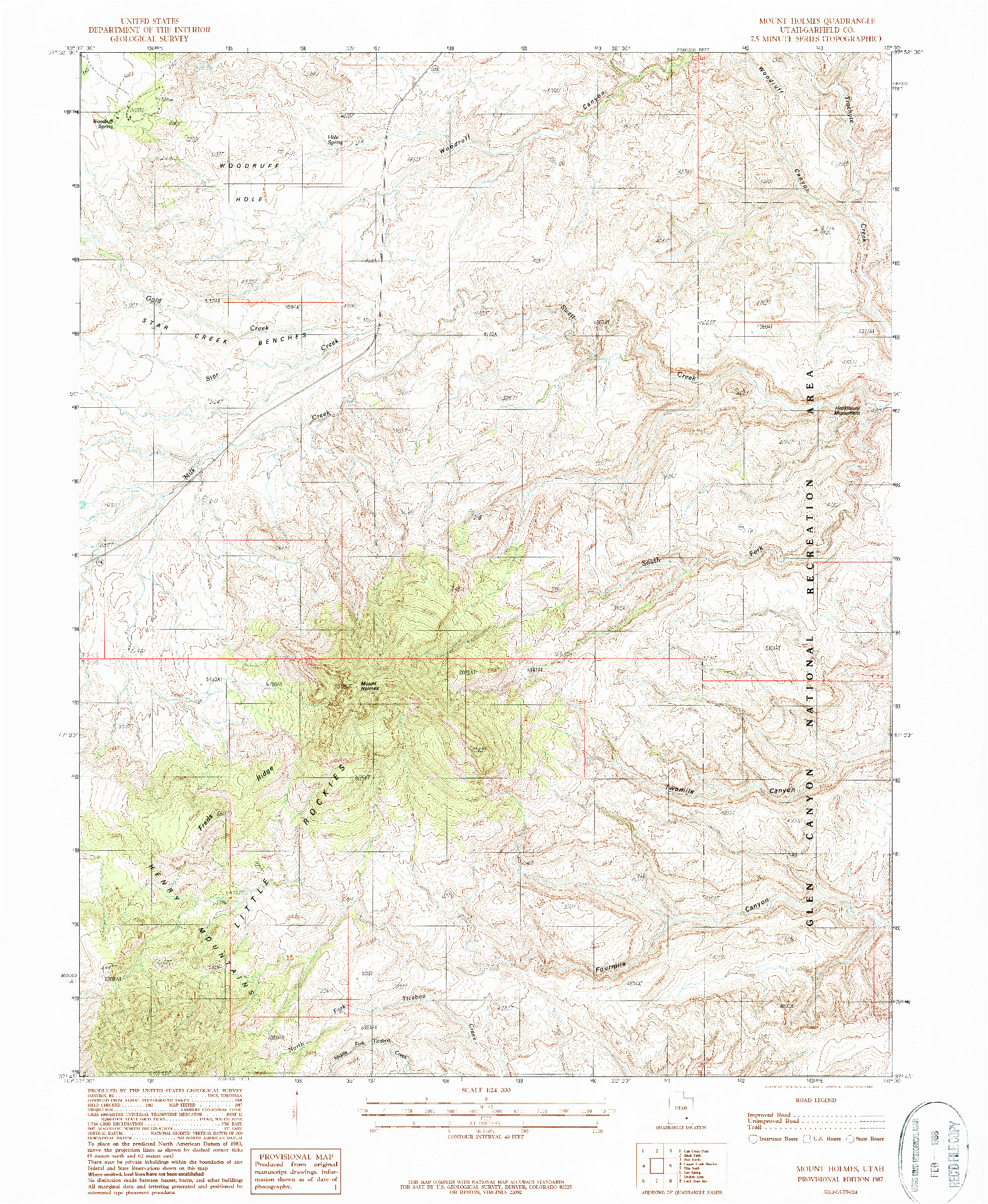 USGS 1:24000-SCALE QUADRANGLE FOR MOUNT HOLMES, UT 1987