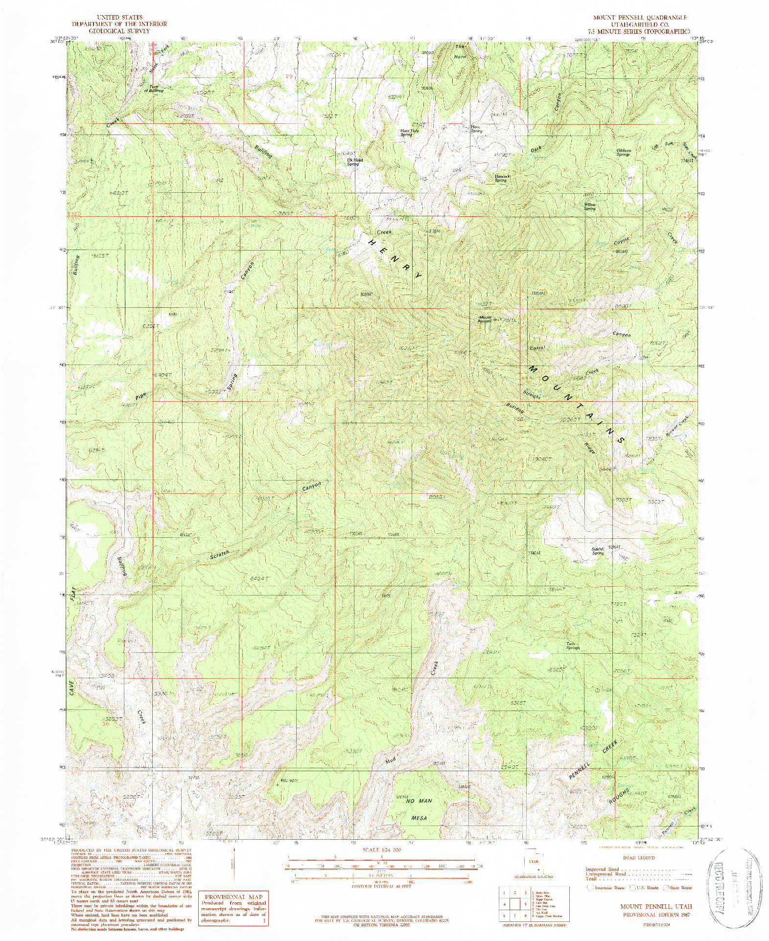 USGS 1:24000-SCALE QUADRANGLE FOR MOUNT PENNELL, UT 1987