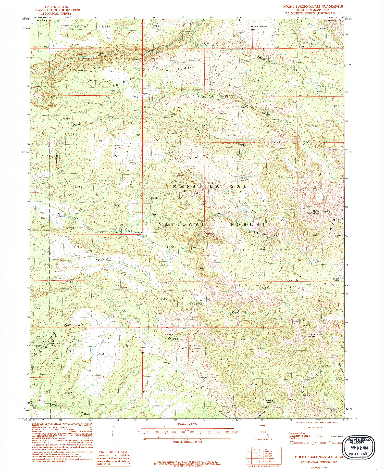 USGS 1:24000-SCALE QUADRANGLE FOR MOUNT TUKUHNIKIVATZ, UT 1987