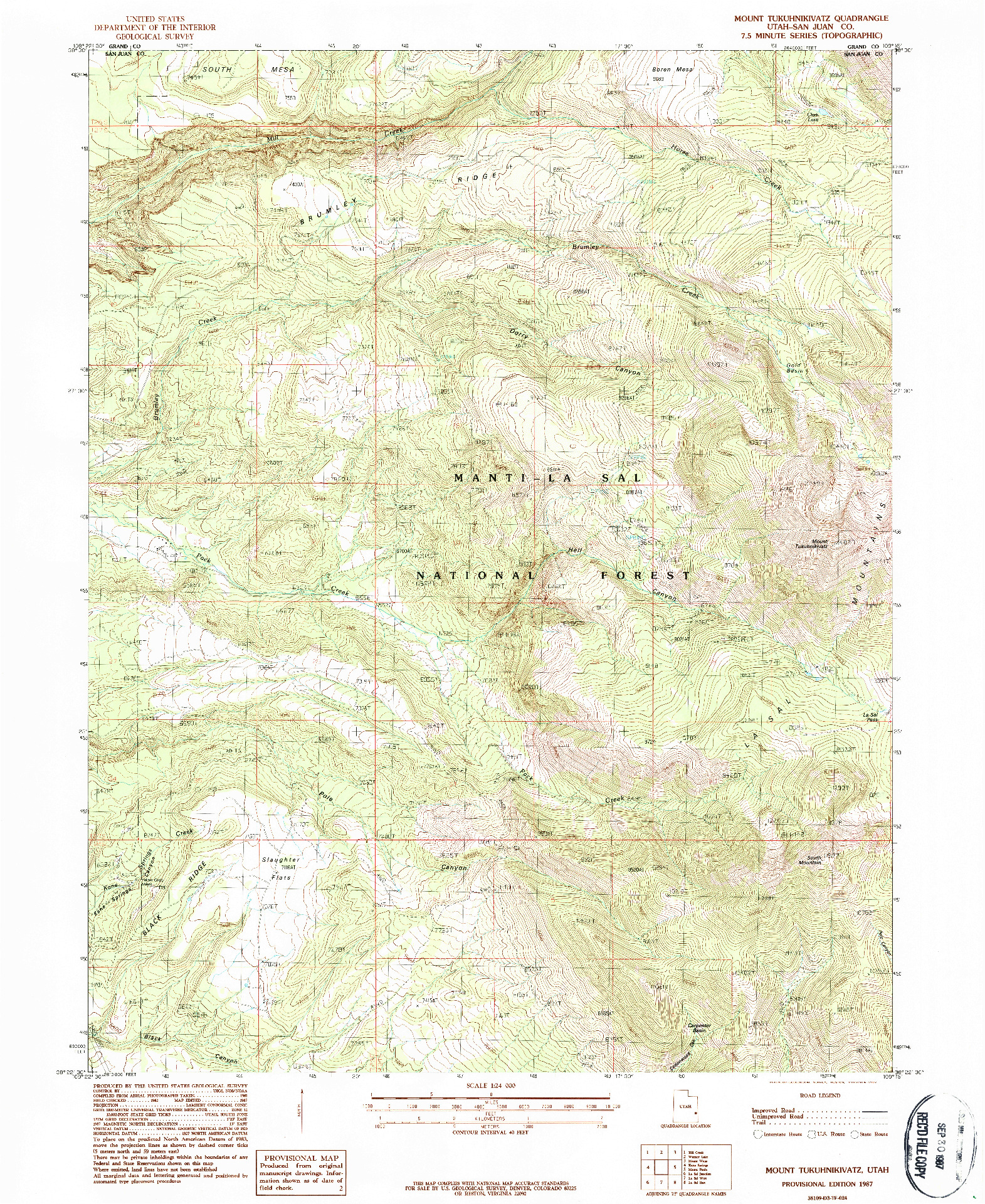 USGS 1:24000-SCALE QUADRANGLE FOR MOUNT TUKUHNIKIVATZ, UT 1987