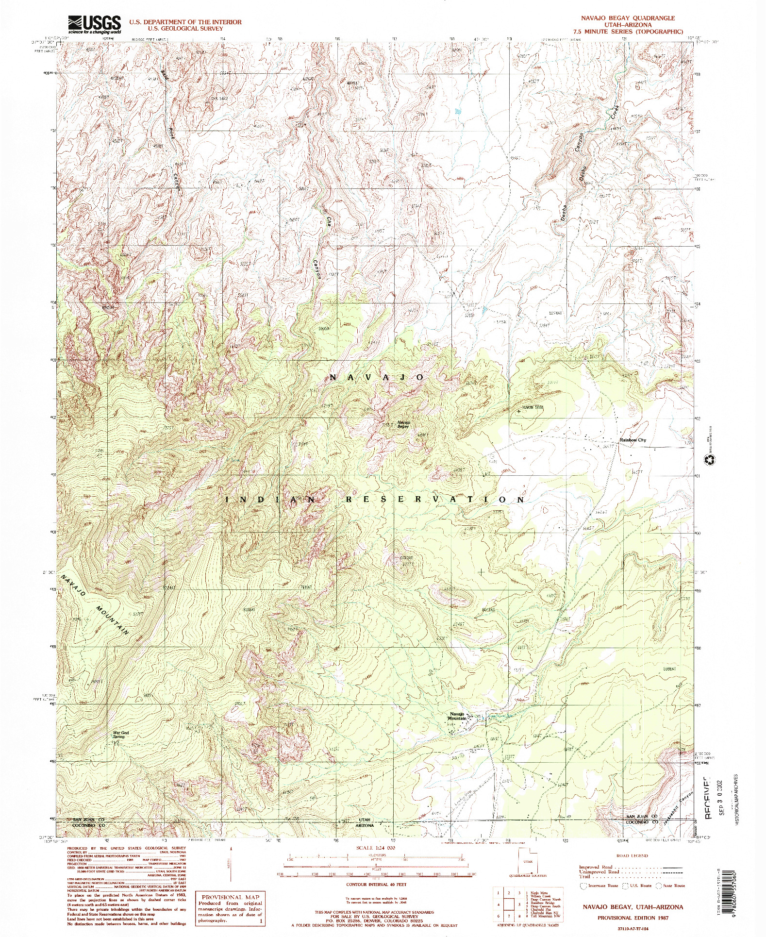 USGS 1:24000-SCALE QUADRANGLE FOR NAVAJO BEGAY, UT 1987