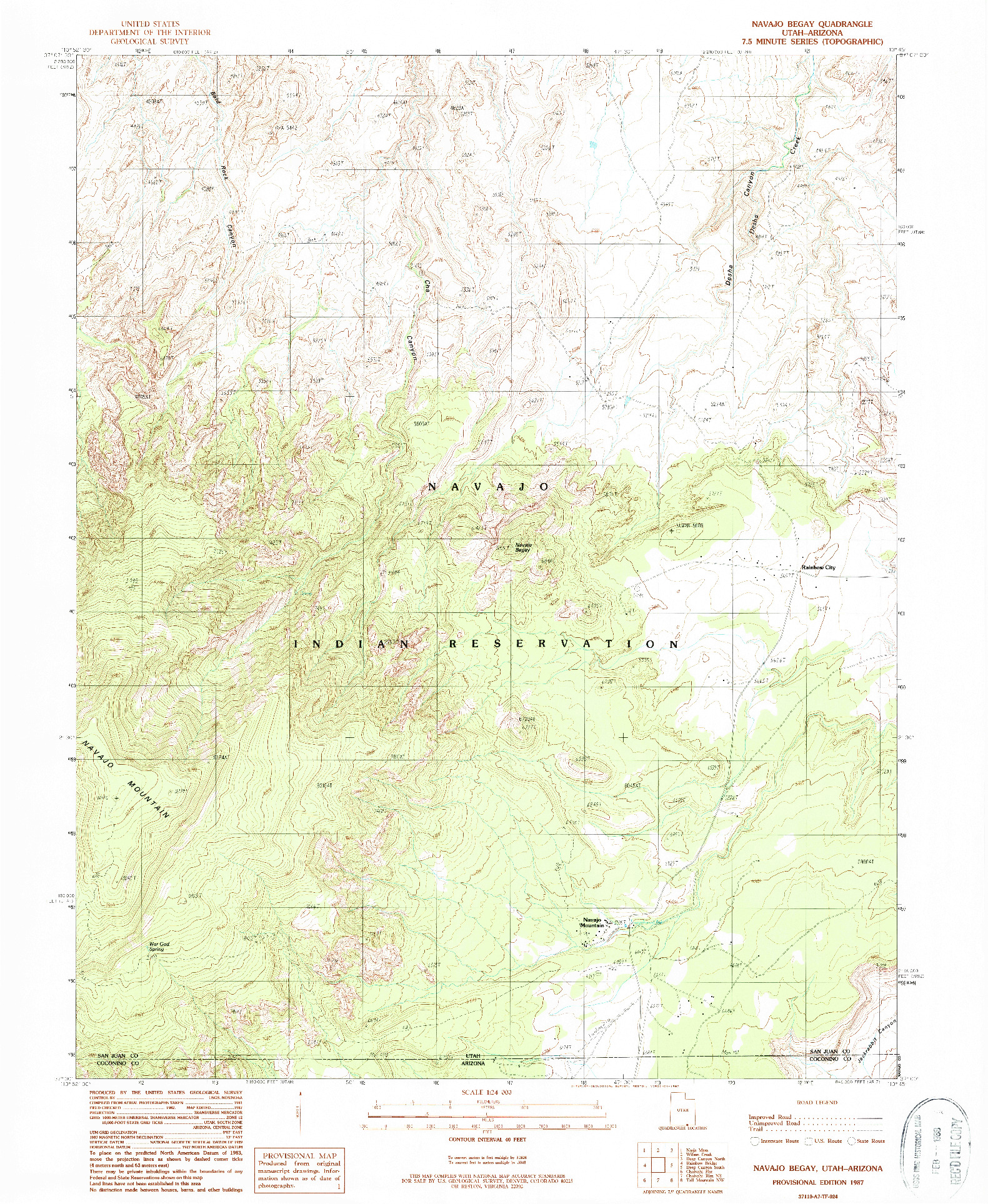 USGS 1:24000-SCALE QUADRANGLE FOR NAVAJO BEGAY, UT 1987