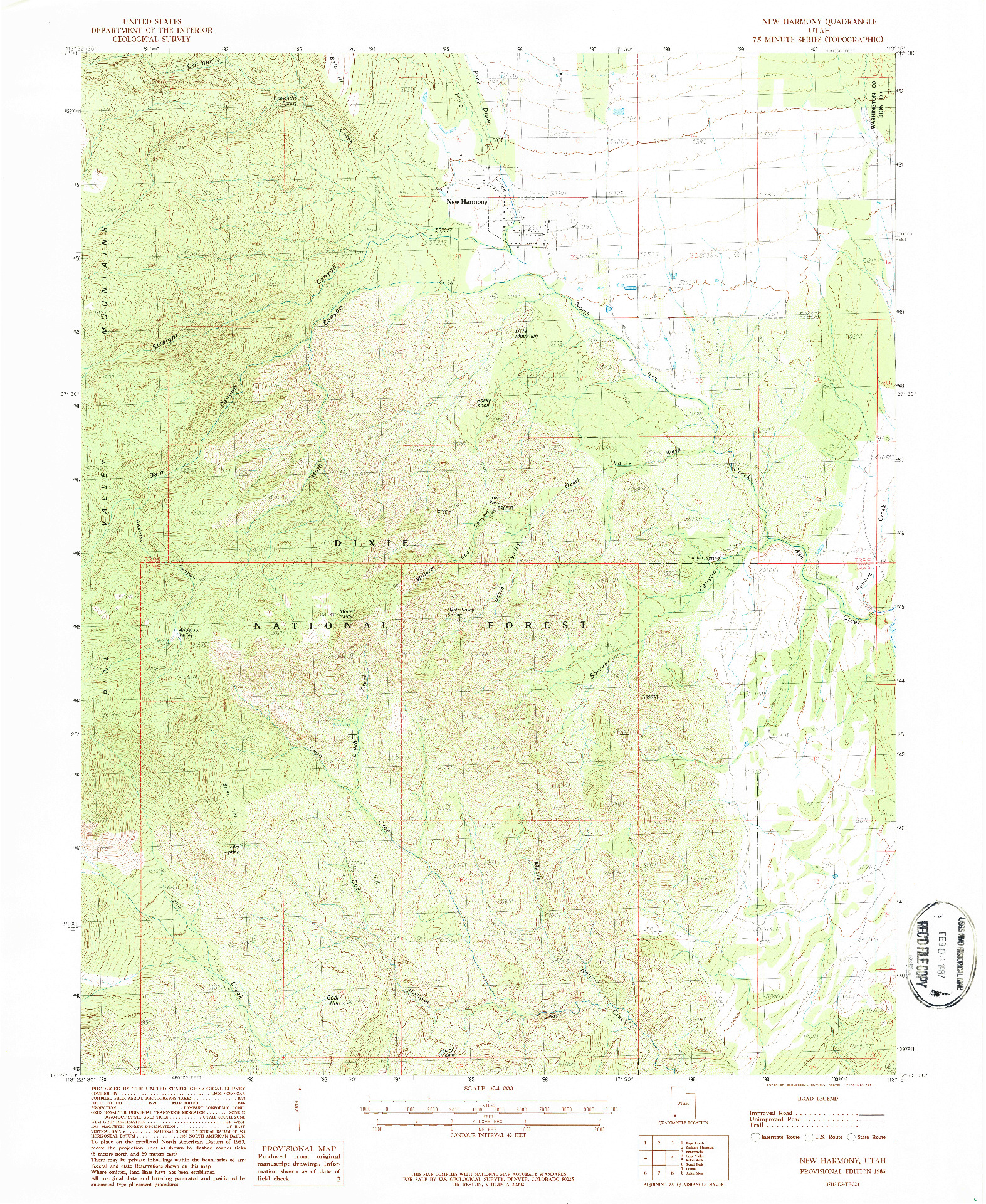 USGS 1:24000-SCALE QUADRANGLE FOR NEW HARMONY, UT 1986