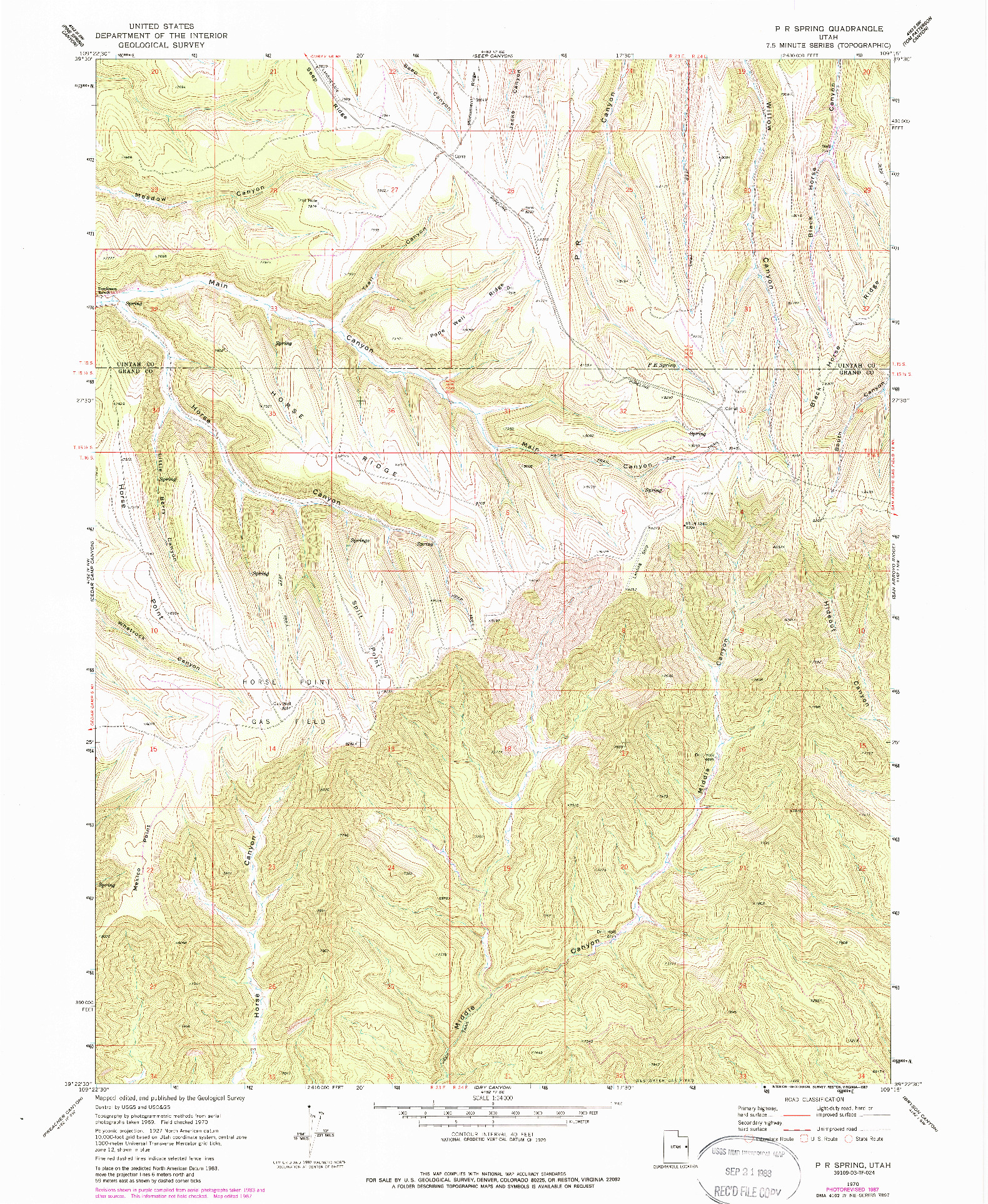 USGS 1:24000-SCALE QUADRANGLE FOR P R SPRING, UT 1970