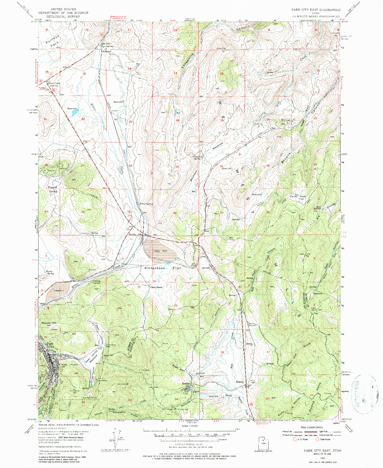 USGS 1:24000-SCALE QUADRANGLE FOR PARK CITY EAST, UT 1955