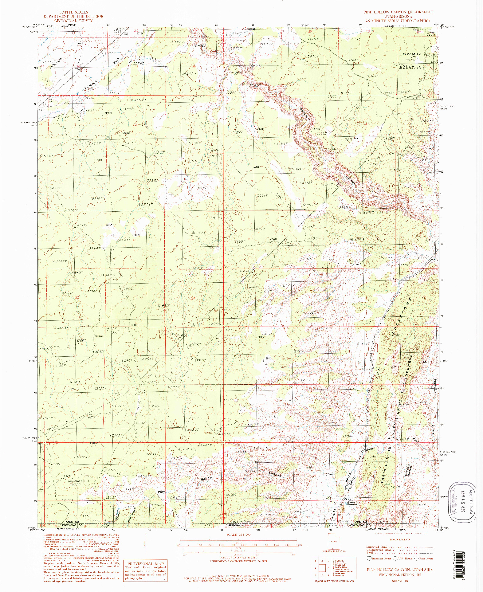 USGS 1:24000-SCALE QUADRANGLE FOR PINE HOLLOW CANYON, UT 1987
