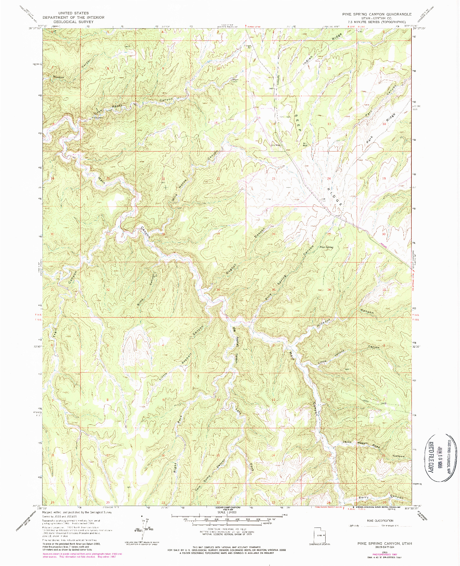 USGS 1:24000-SCALE QUADRANGLE FOR PINE SPRING CANYON, UT 1966