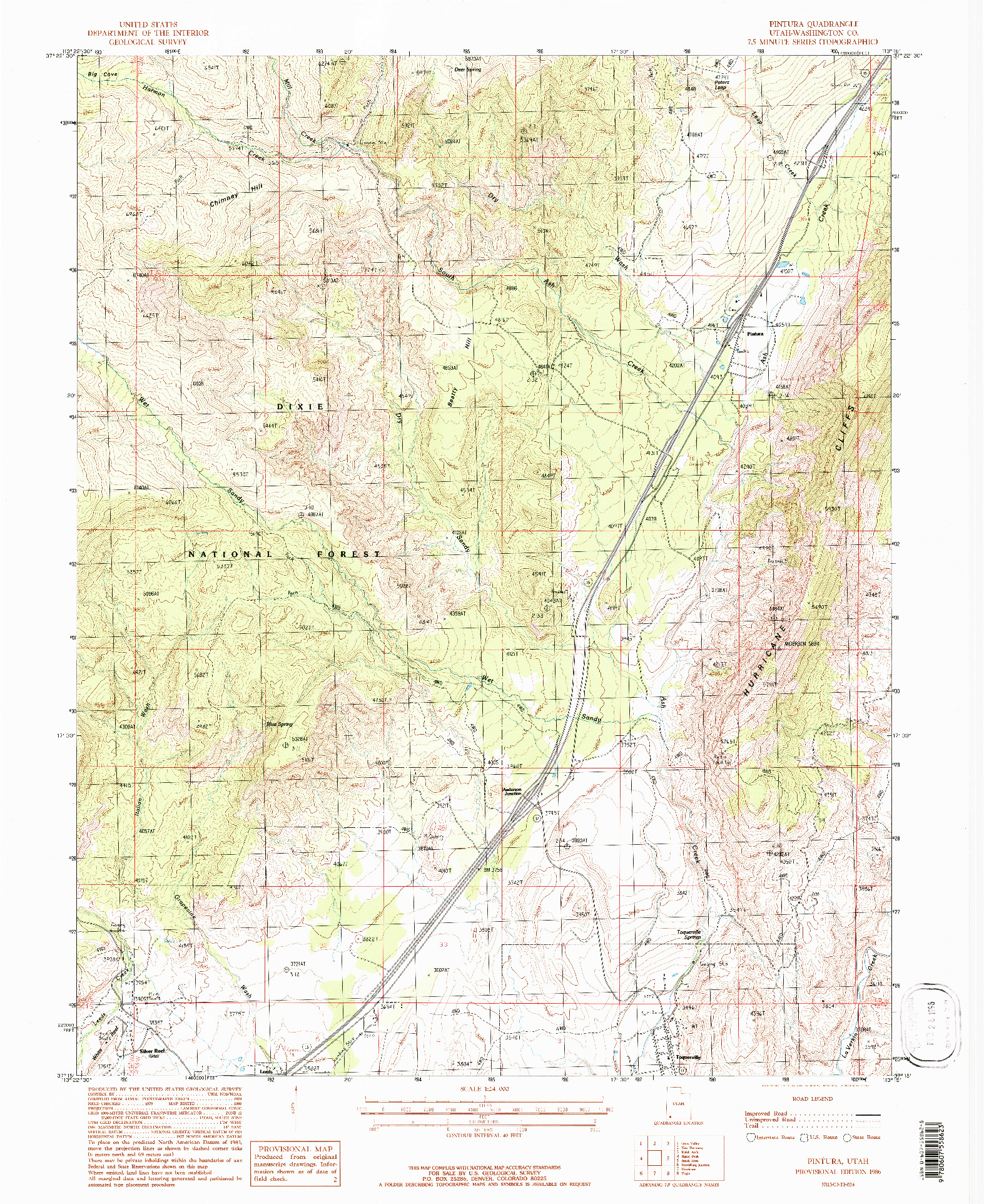 USGS 1:24000-SCALE QUADRANGLE FOR PINTURA, UT 1986