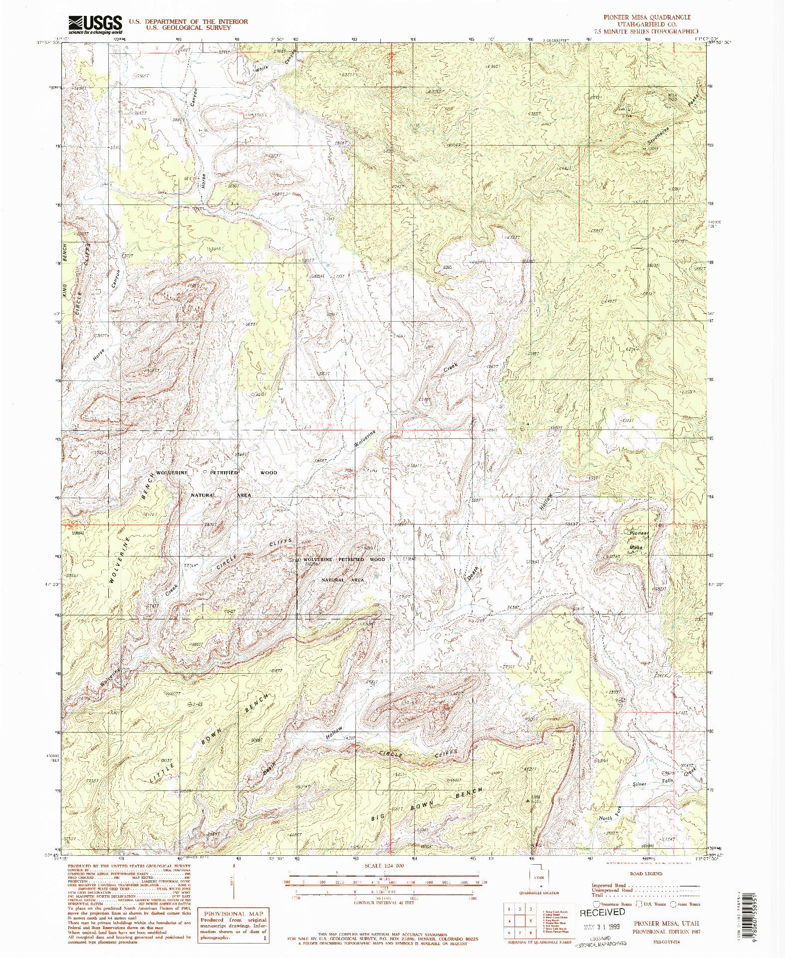 USGS 1:24000-SCALE QUADRANGLE FOR PIONEER MESA, UT 1987