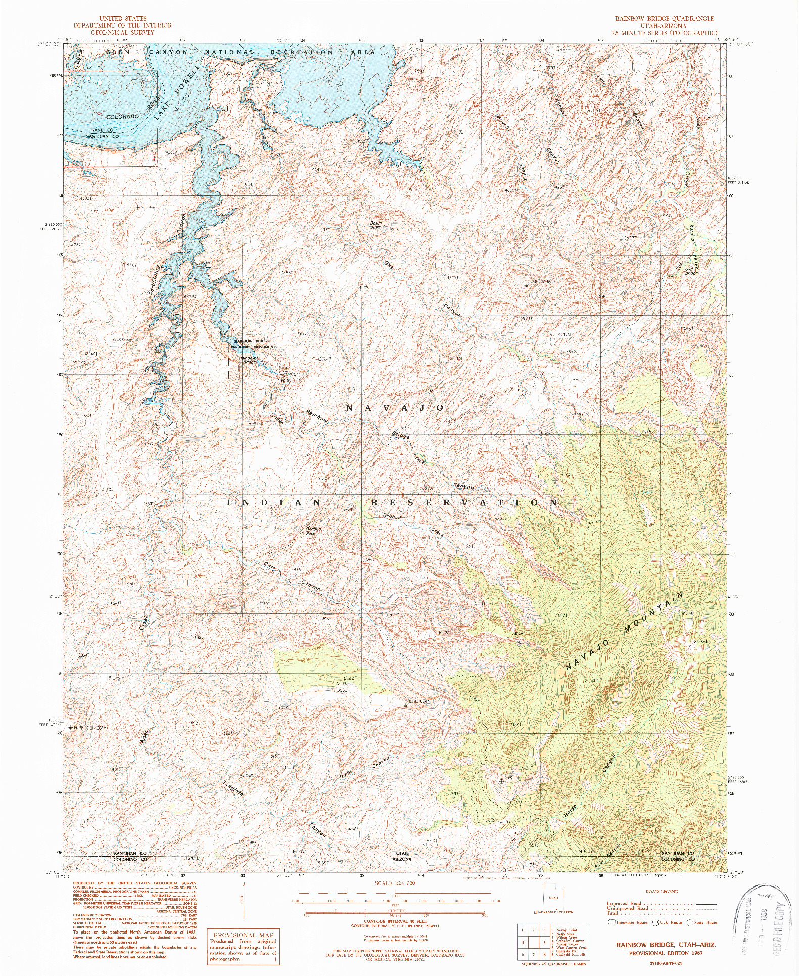 USGS 1:24000-SCALE QUADRANGLE FOR RAINBOW BRIDGE, UT 1987