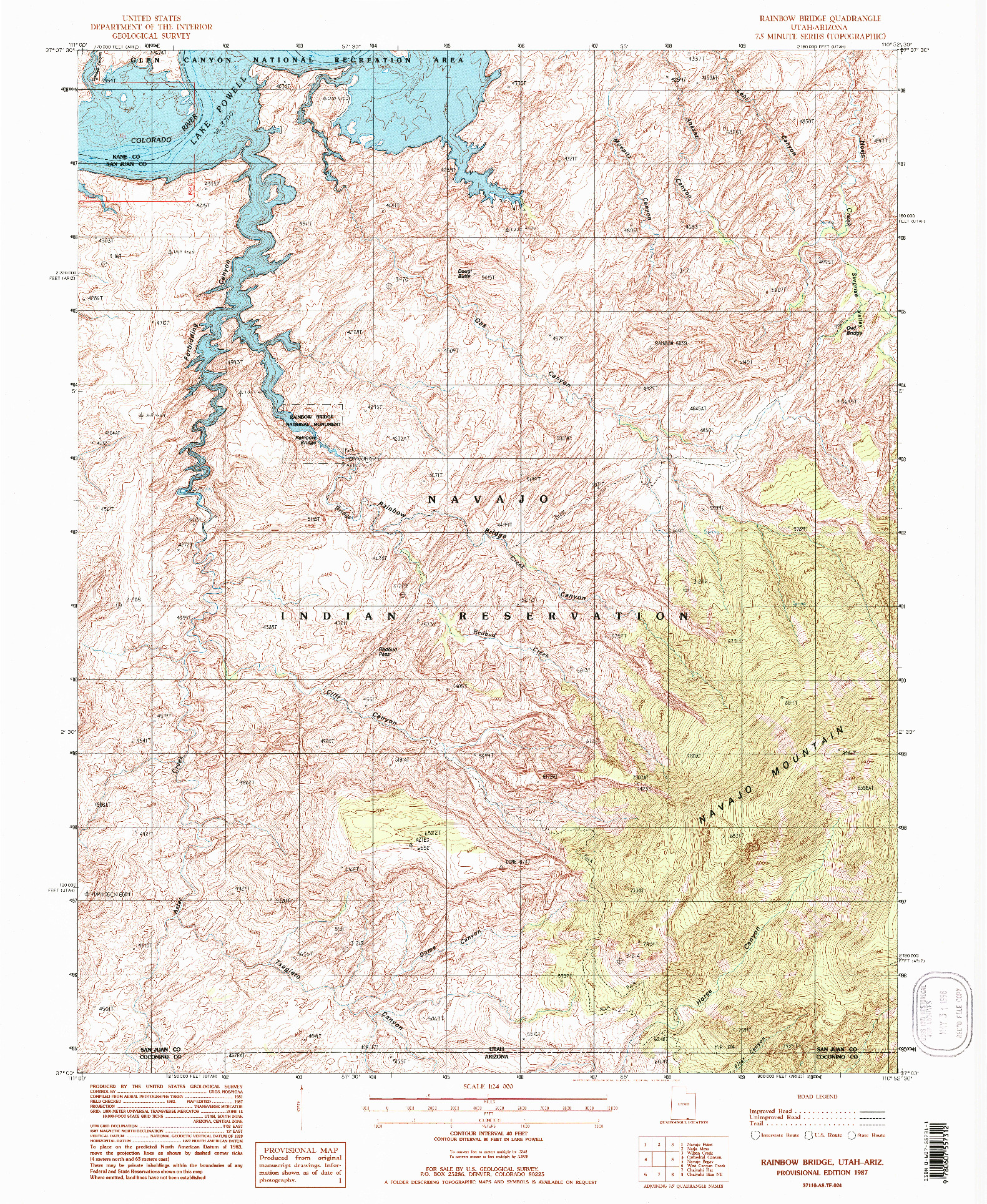 USGS 1:24000-SCALE QUADRANGLE FOR RAINBOW BRIDGE, UT 1987