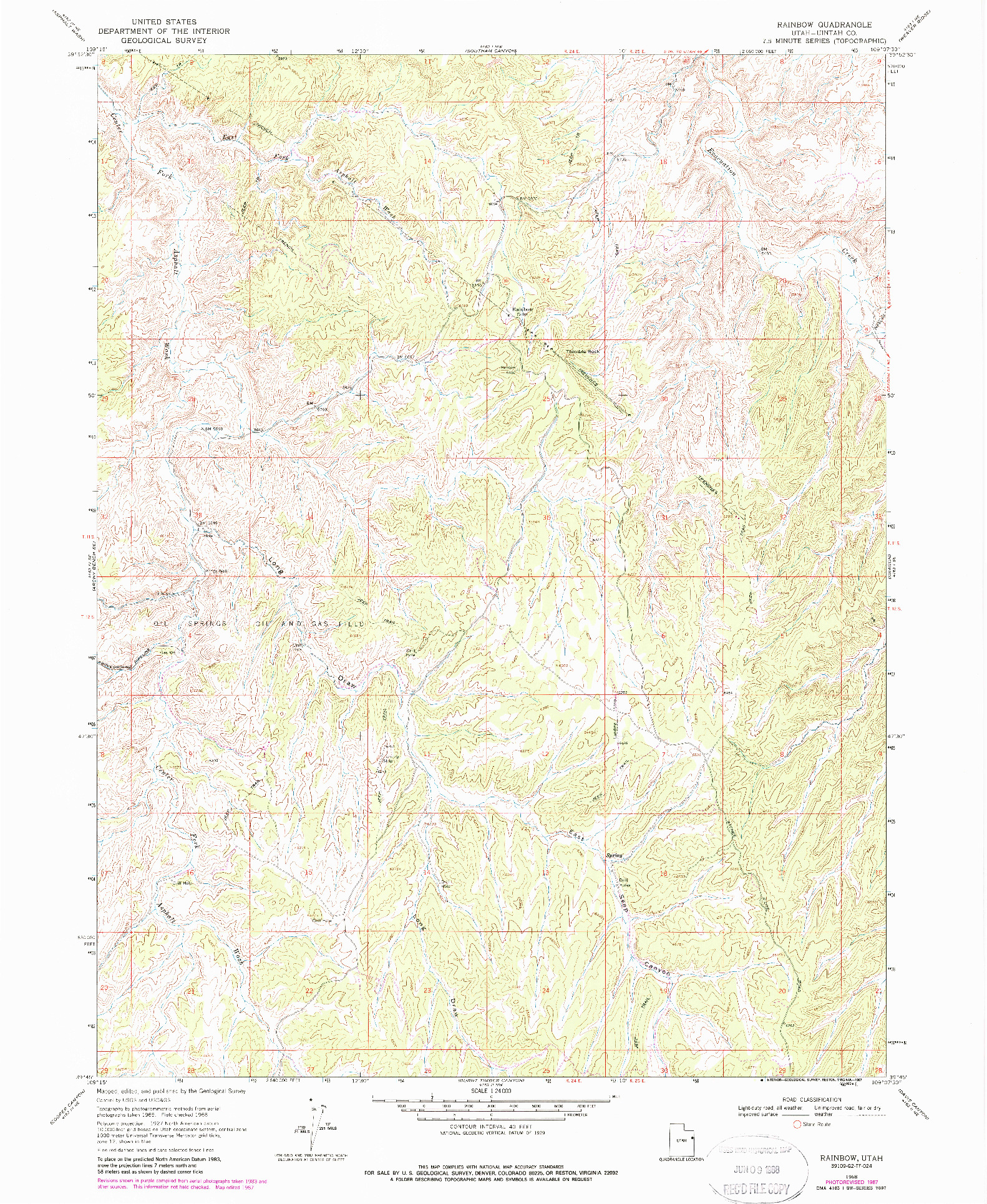 USGS 1:24000-SCALE QUADRANGLE FOR RAINBOW, UT 1968