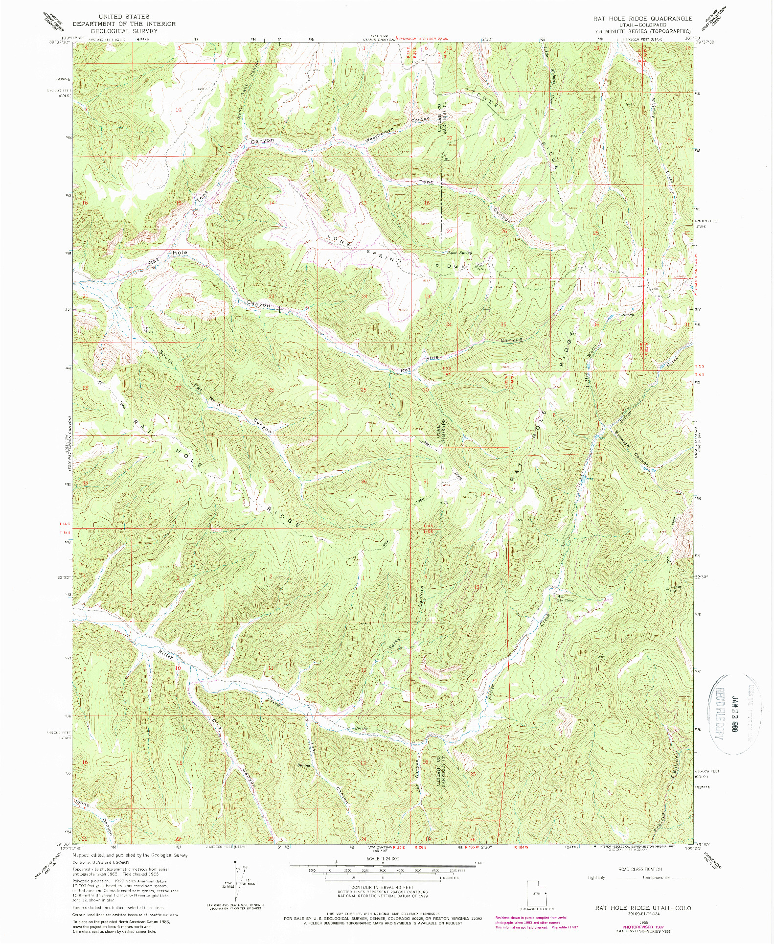 USGS 1:24000-SCALE QUADRANGLE FOR RAT HOLE RIDGE, UT 1966