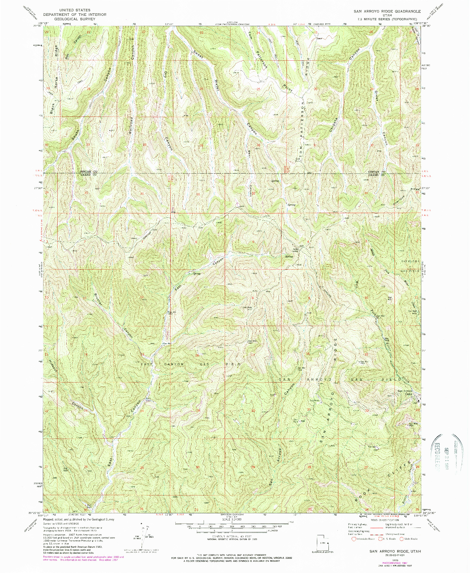 USGS 1:24000-SCALE QUADRANGLE FOR SAN ARROYO RIDGE, UT 1970