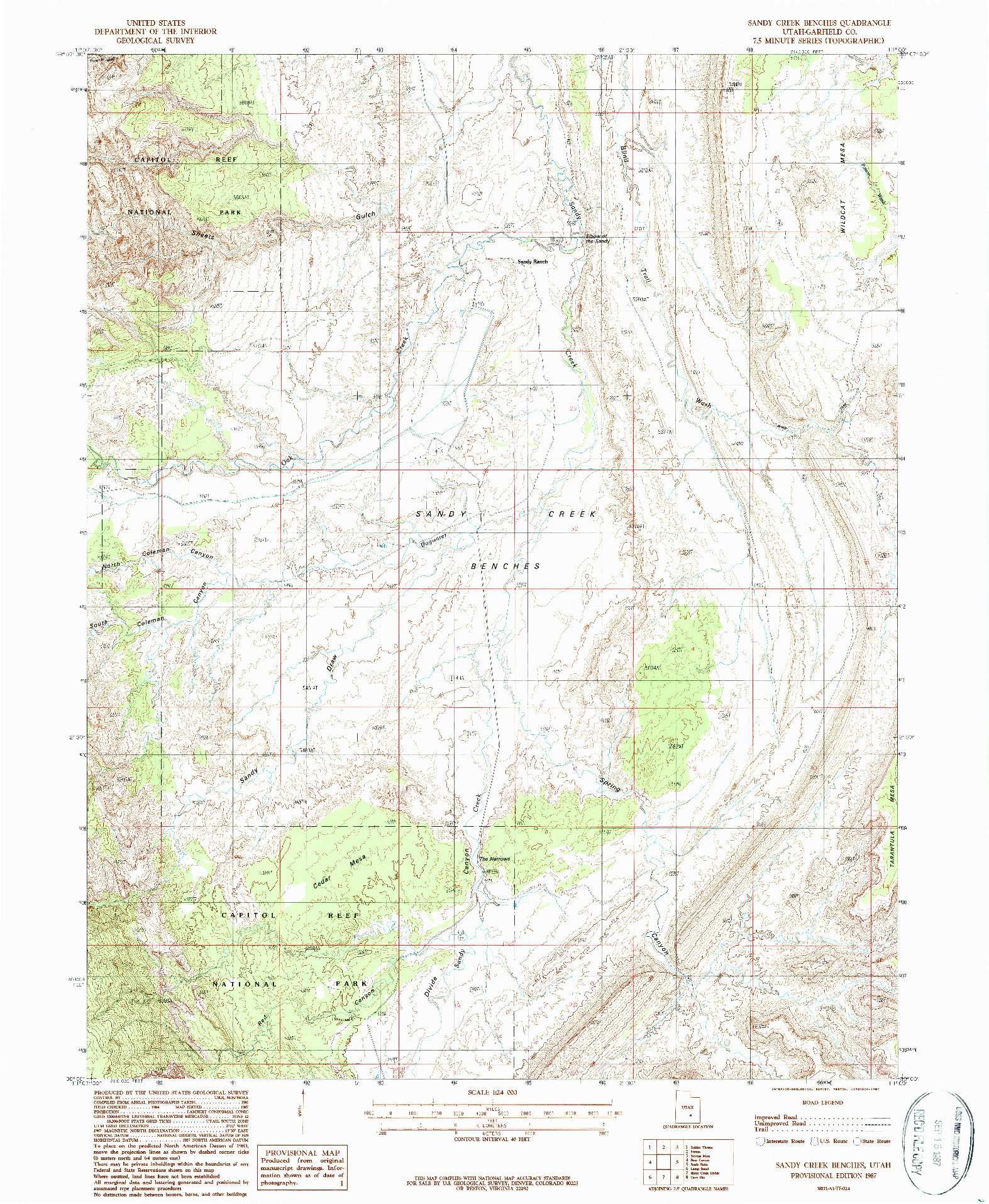 USGS 1:24000-SCALE QUADRANGLE FOR SANDY CREEK BENCHES, UT 1987