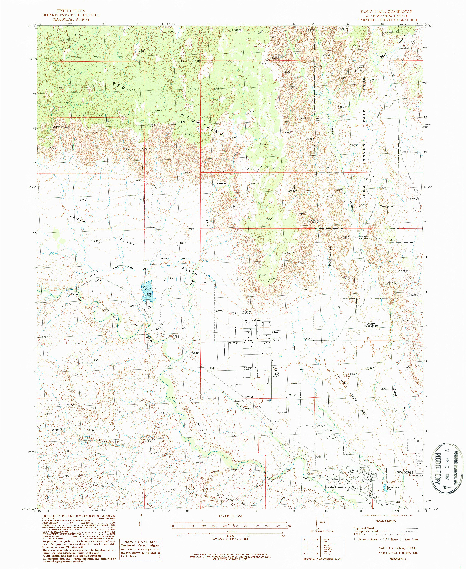 USGS 1:24000-SCALE QUADRANGLE FOR SANTA CLARA, UT 1986