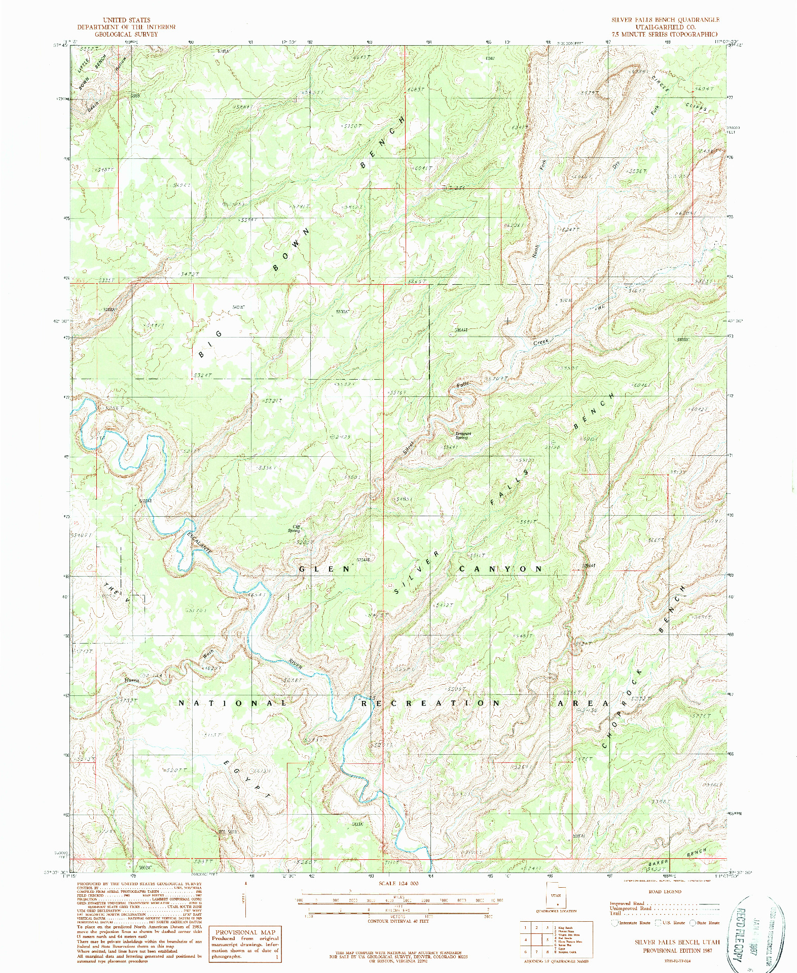 USGS 1:24000-SCALE QUADRANGLE FOR SILVER FALLS BENCH, UT 1987