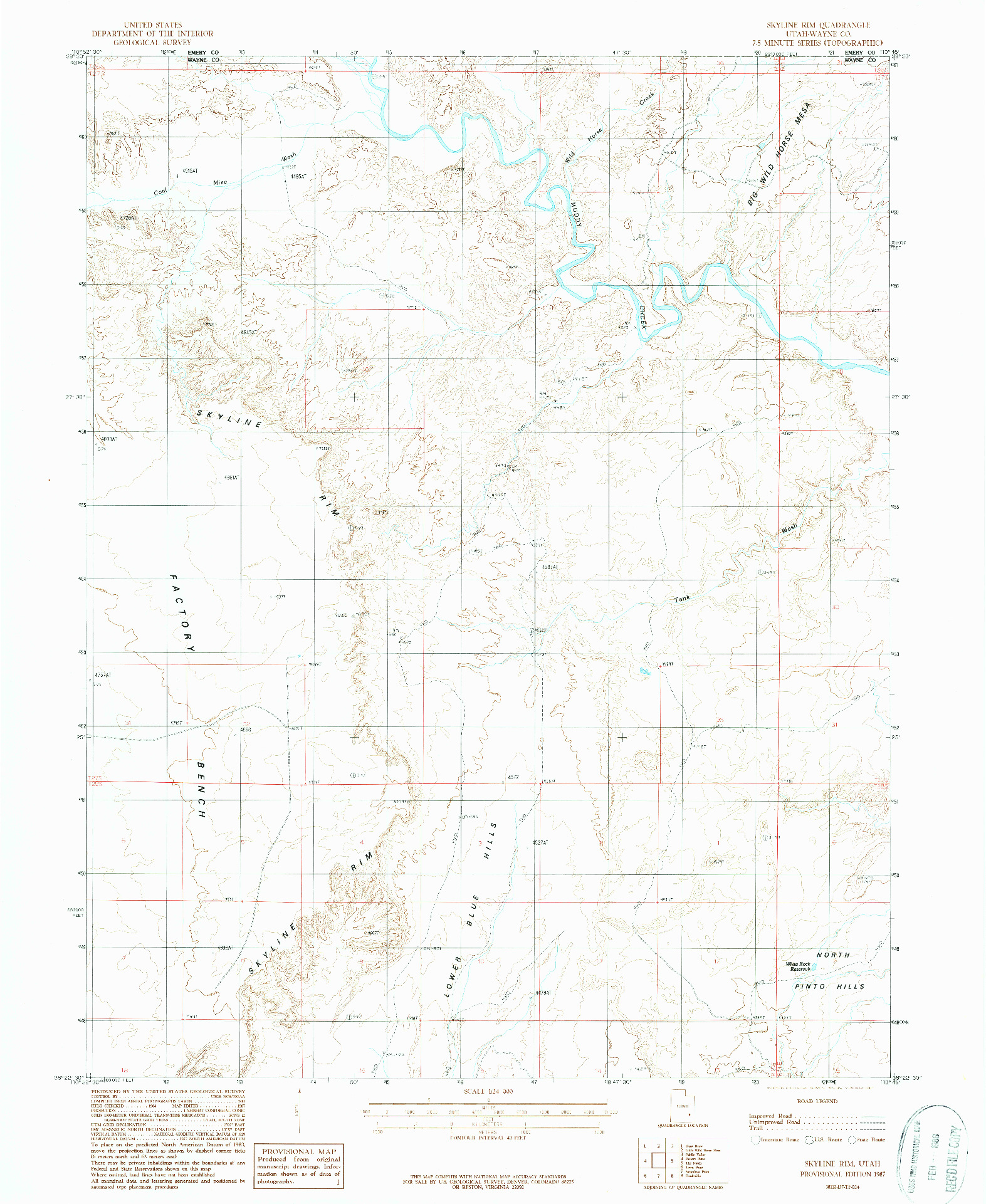 USGS 1:24000-SCALE QUADRANGLE FOR SKYLINE RIM, UT 1987