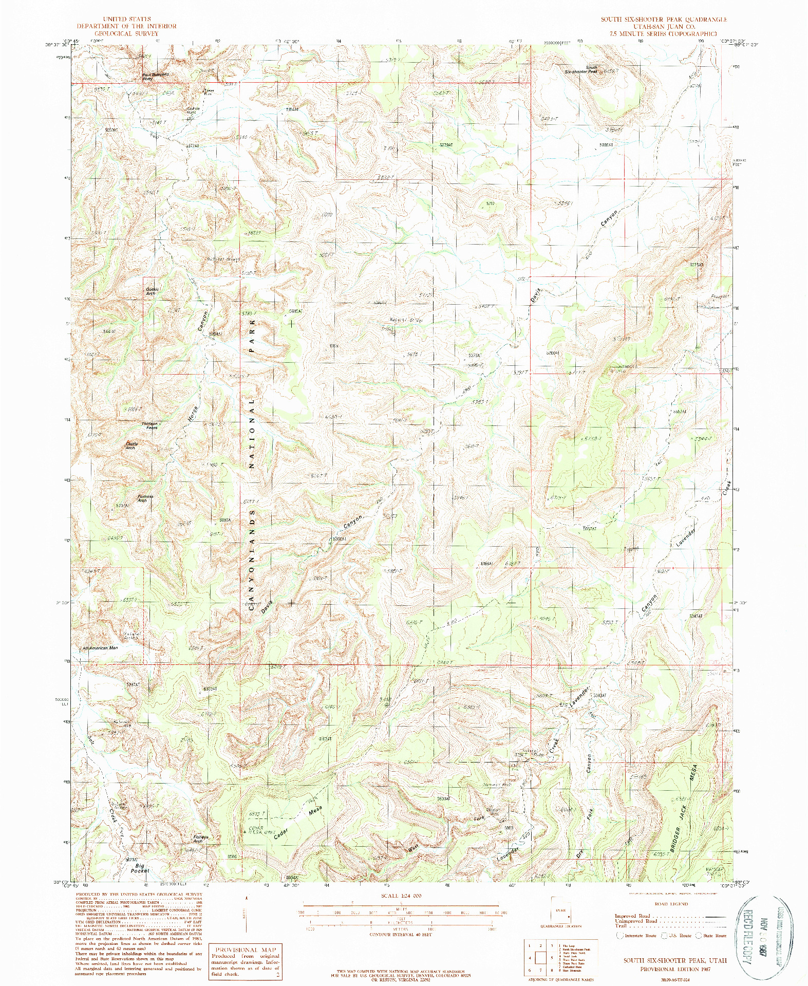 USGS 1:24000-SCALE QUADRANGLE FOR SOUTH SIX-SHOOTER PEAK, UT 1987