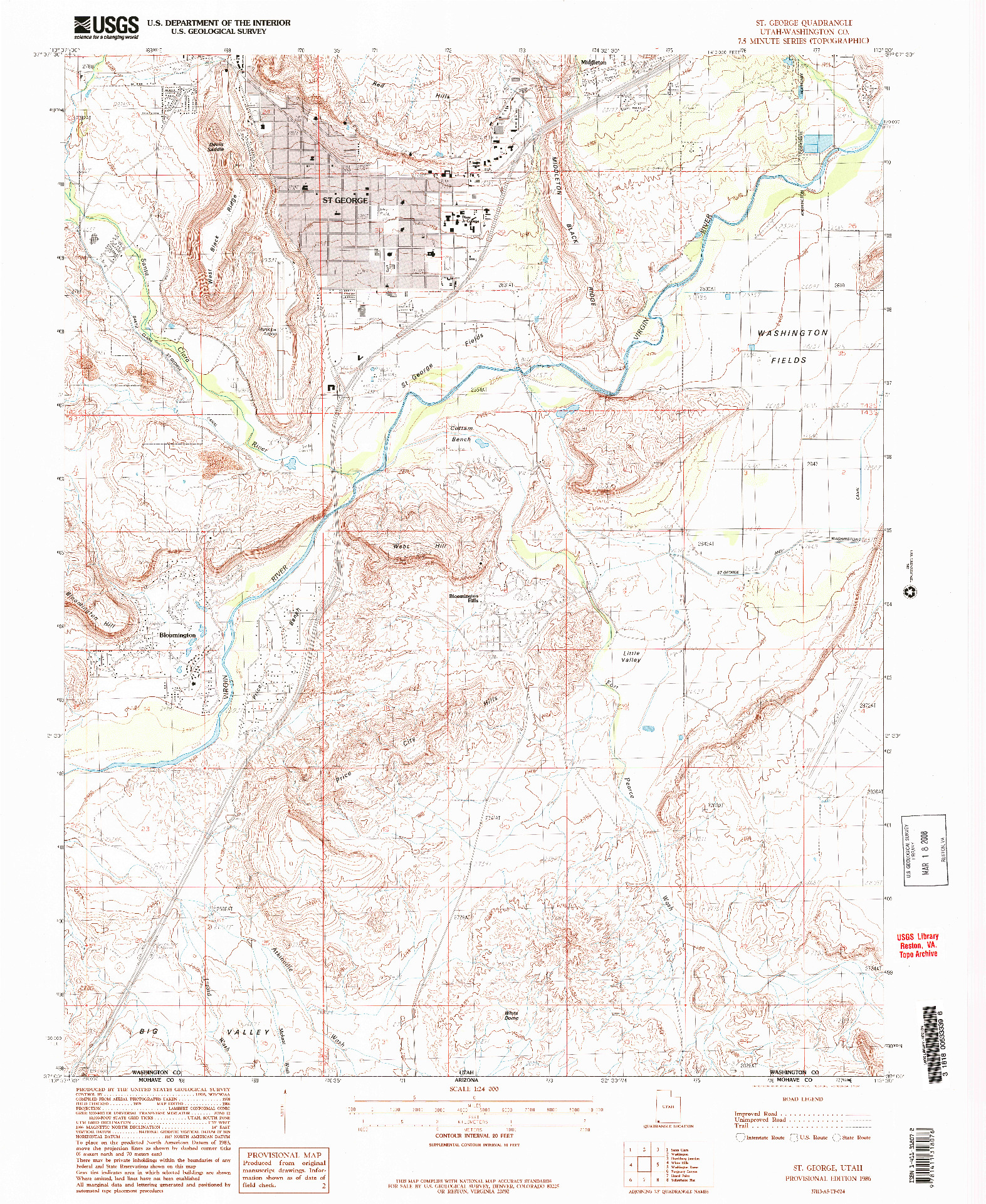 USGS 1:24000-SCALE QUADRANGLE FOR ST. GEORGE, UT 1986