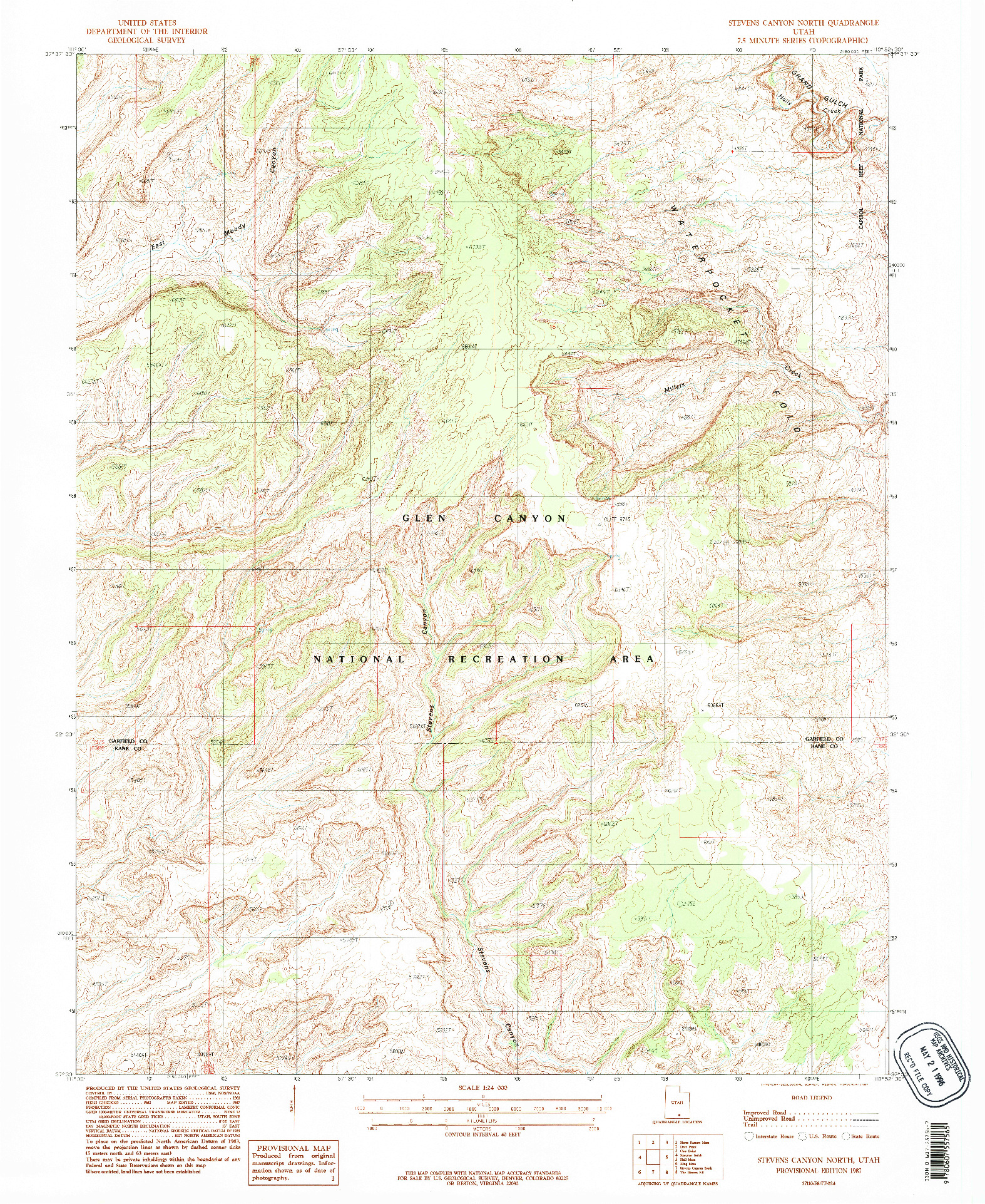 USGS 1:24000-SCALE QUADRANGLE FOR STEVENS CANYON NORTH, UT 1987