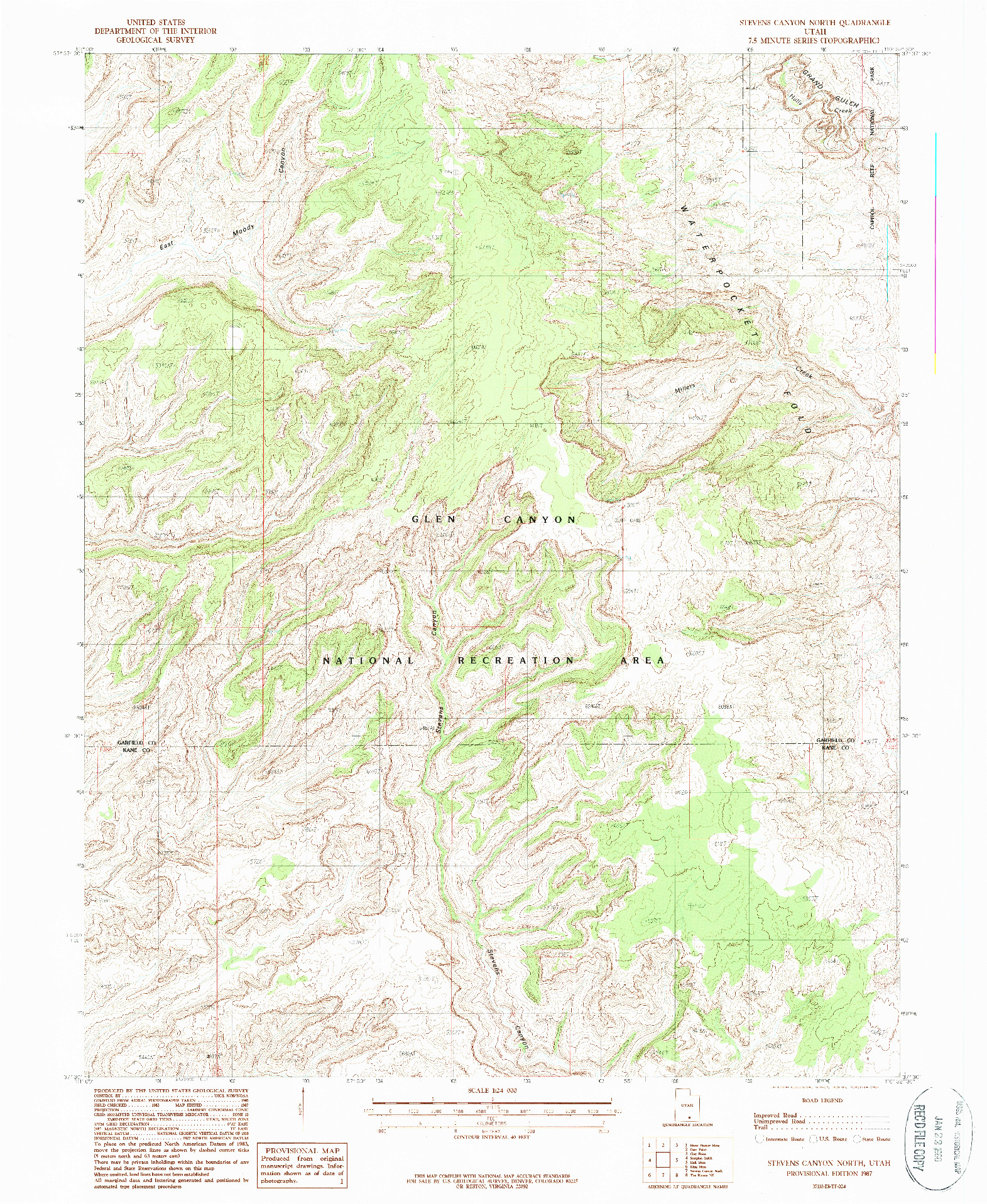 USGS 1:24000-SCALE QUADRANGLE FOR STEVENS CANYON NORTH, UT 1987