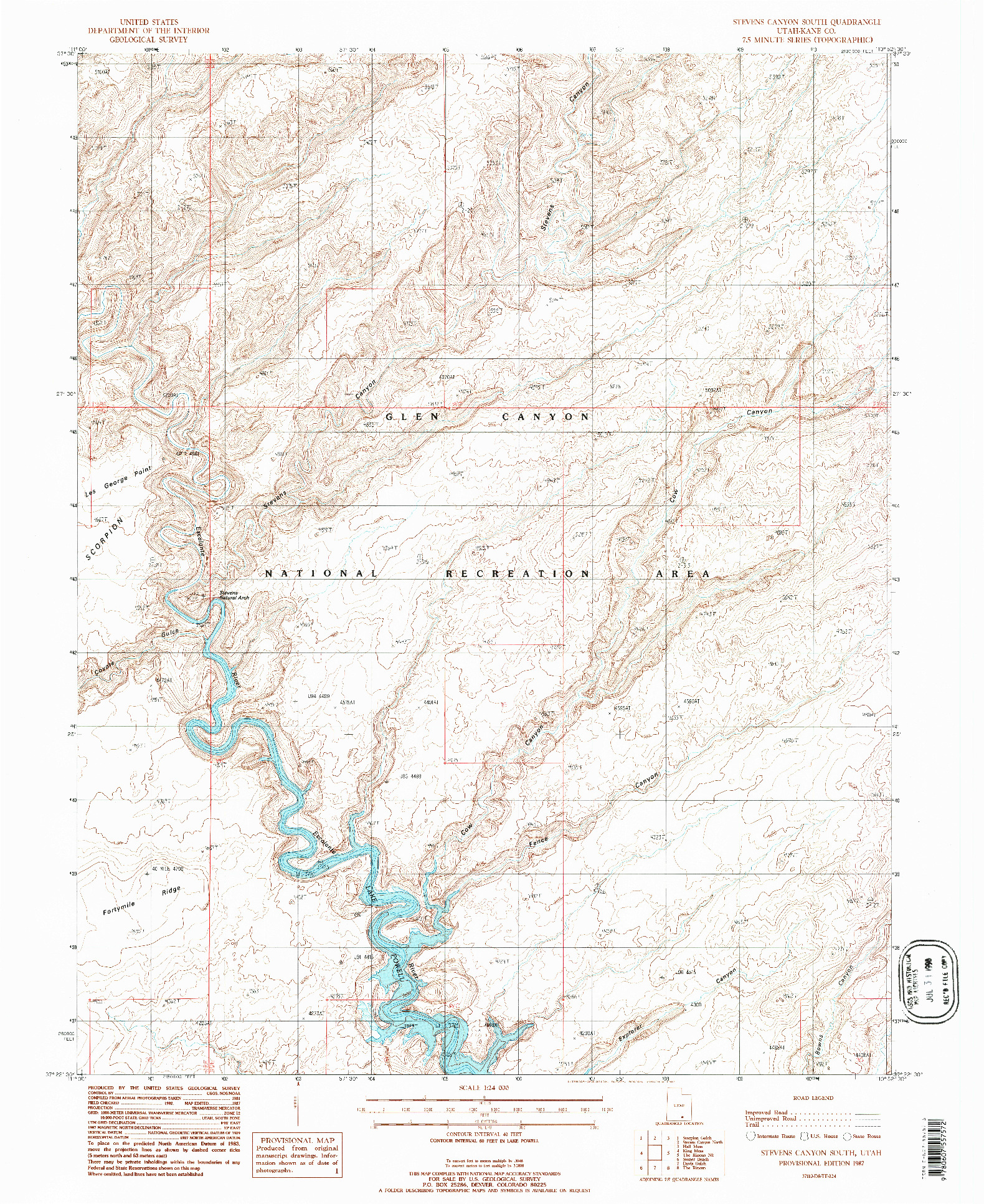 USGS 1:24000-SCALE QUADRANGLE FOR STEVENS CANYON SOUTH, UT 1987