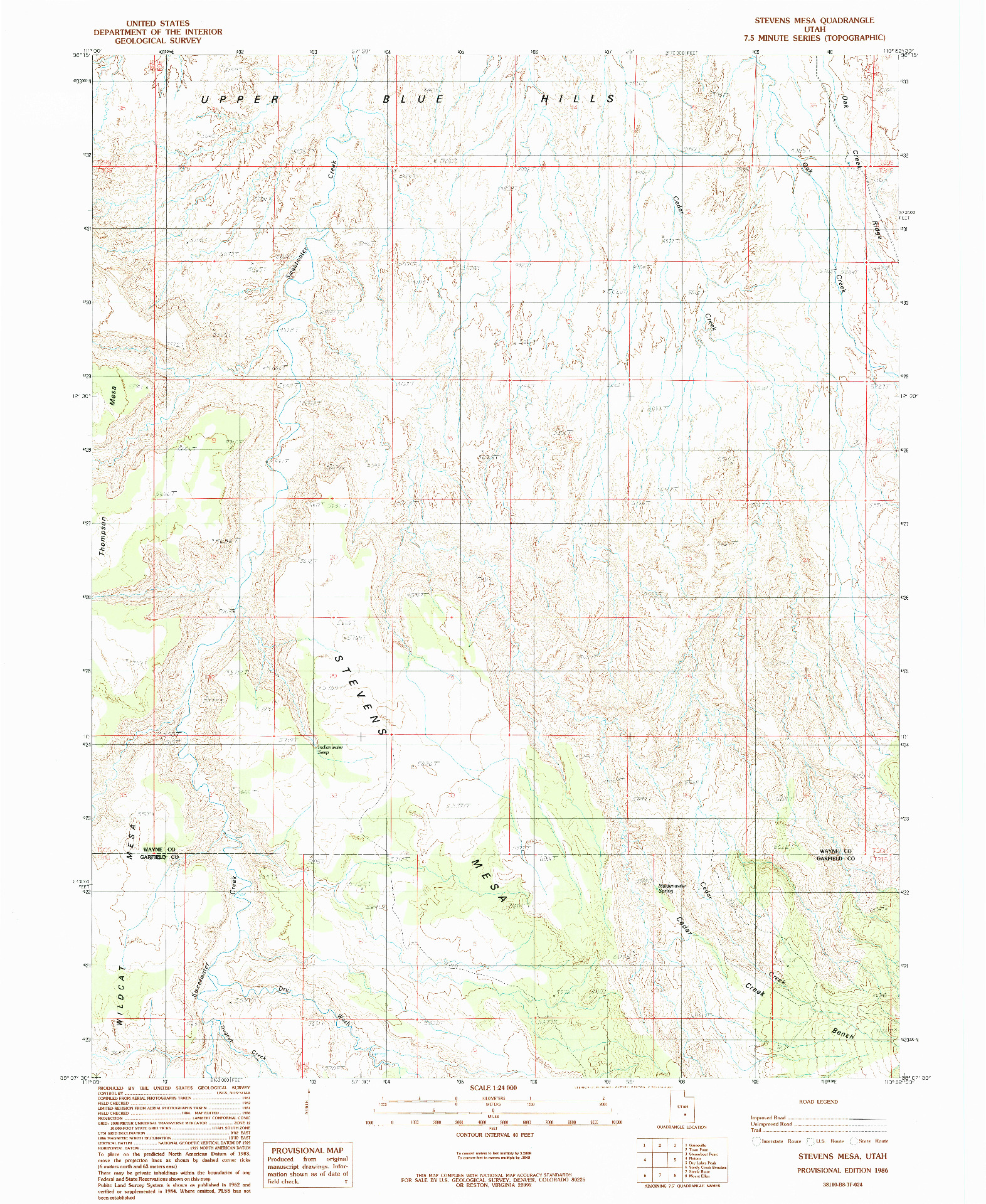 USGS 1:24000-SCALE QUADRANGLE FOR STEVENS MESA, UT 1986