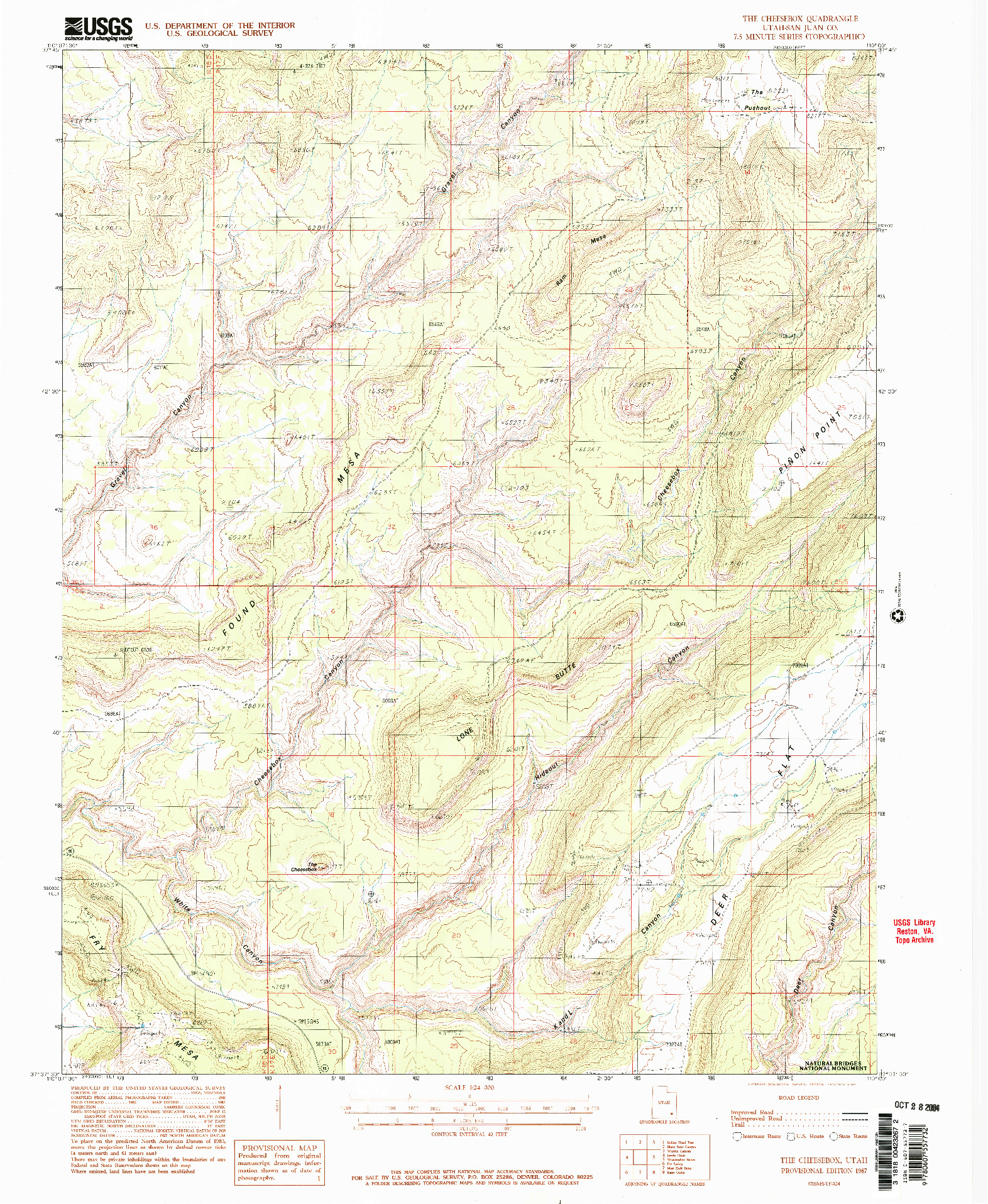 USGS 1:24000-SCALE QUADRANGLE FOR THE CHEESEBOX, UT 1987
