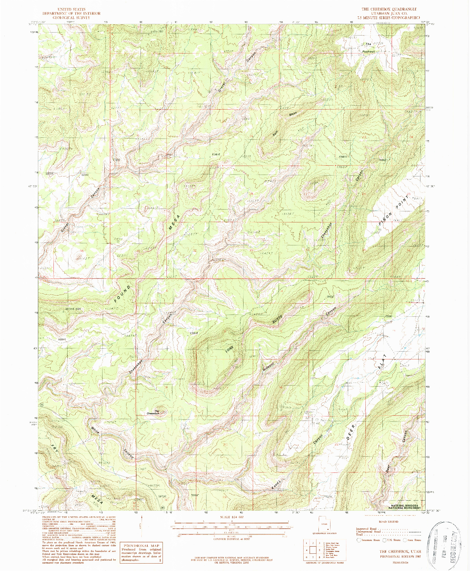 USGS 1:24000-SCALE QUADRANGLE FOR THE CHEESEBOX, UT 1987