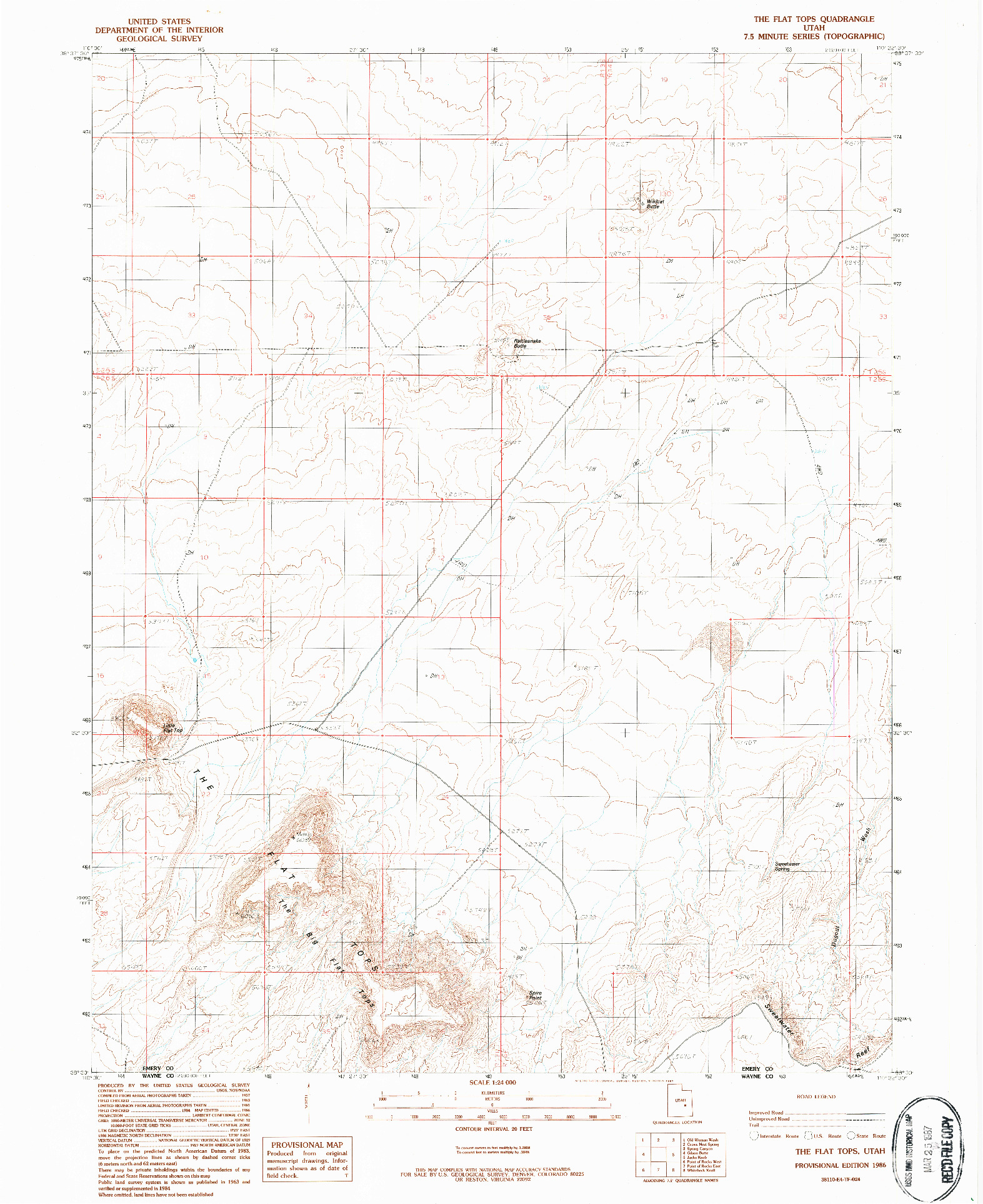 USGS 1:24000-SCALE QUADRANGLE FOR THE FLAT TOPS, UT 1986