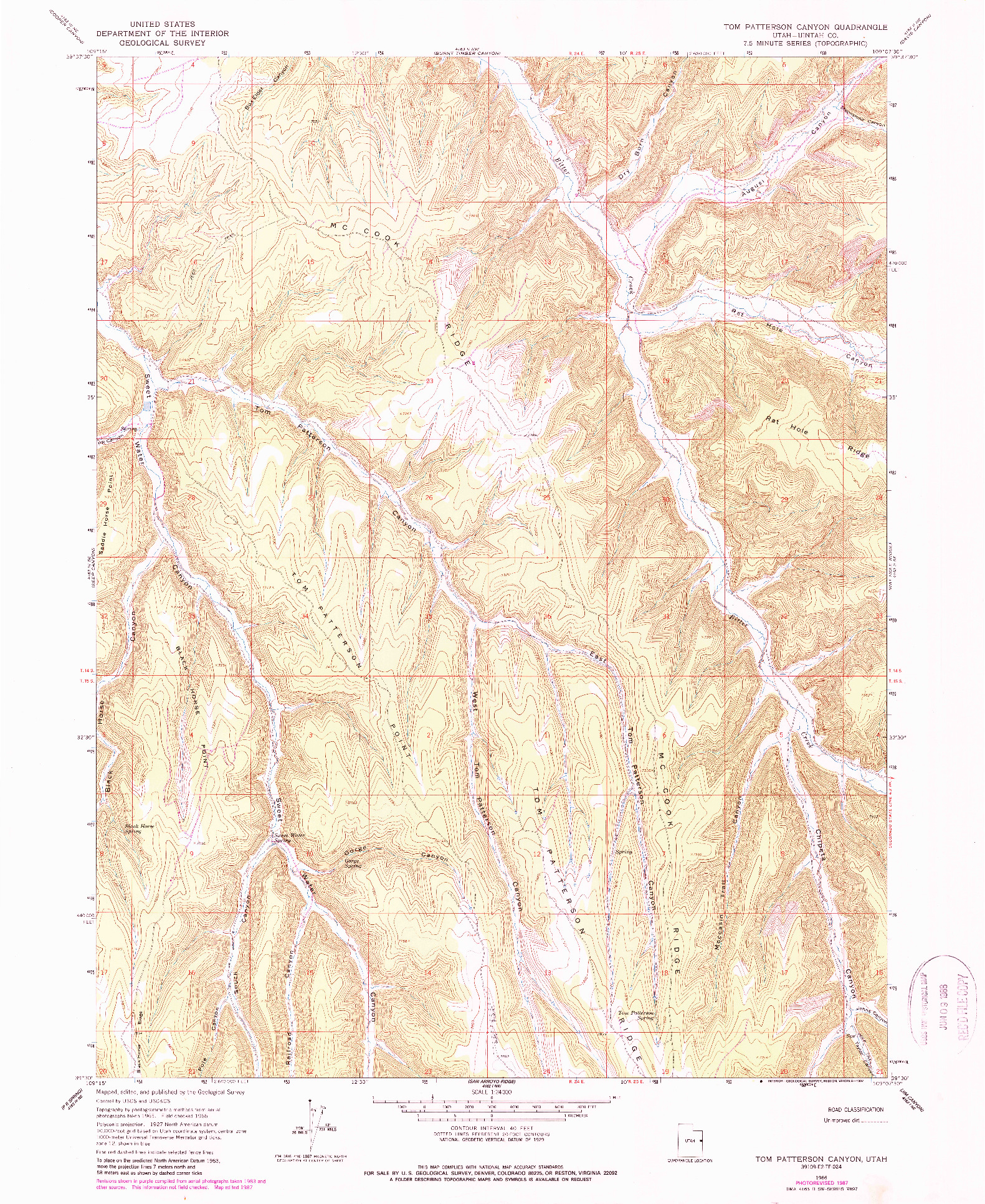 USGS 1:24000-SCALE QUADRANGLE FOR TOM PATTERSON CANYON, UT 1966