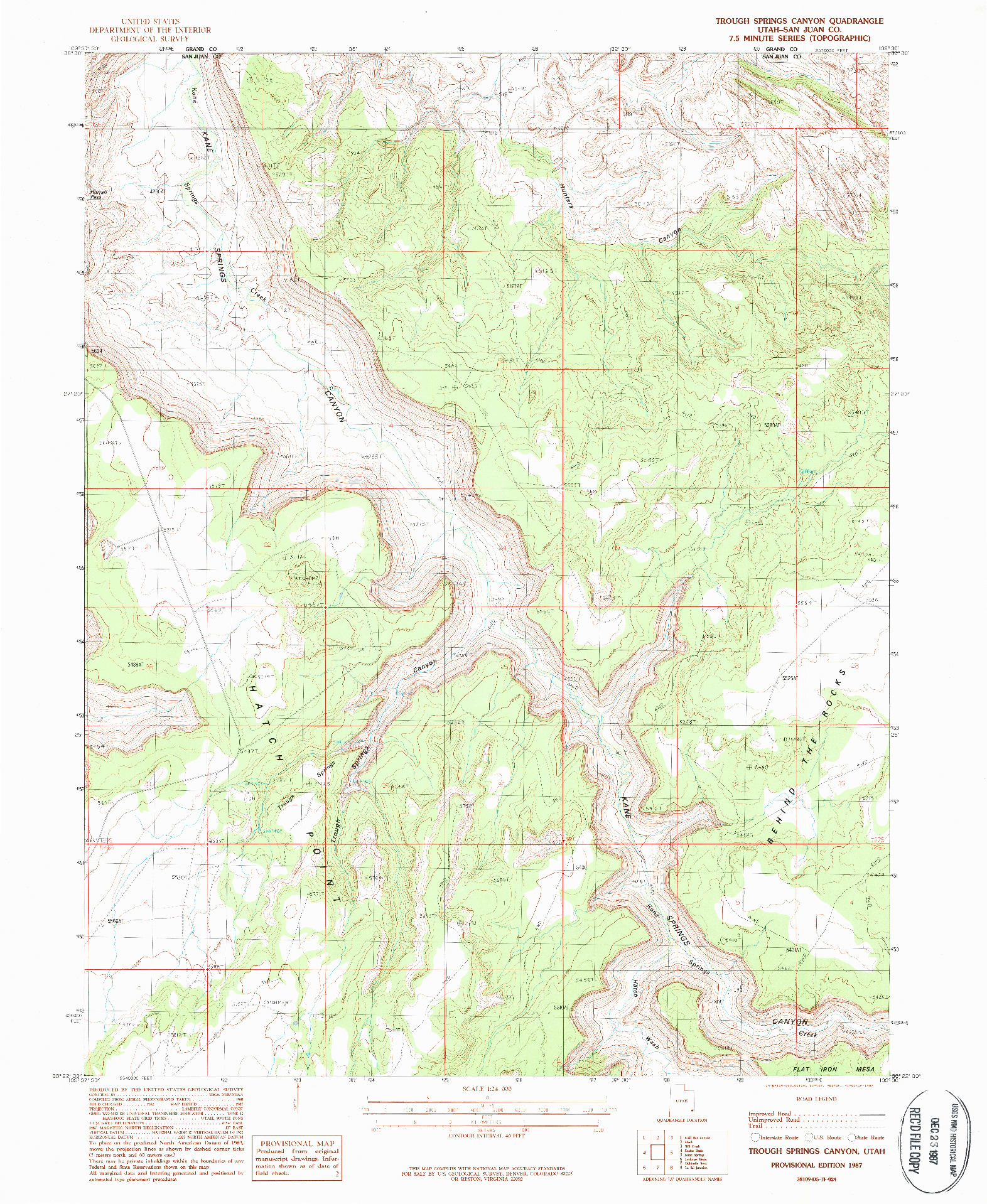 USGS 1:24000-SCALE QUADRANGLE FOR TROUGH SPRINGS CANYON, UT 1987