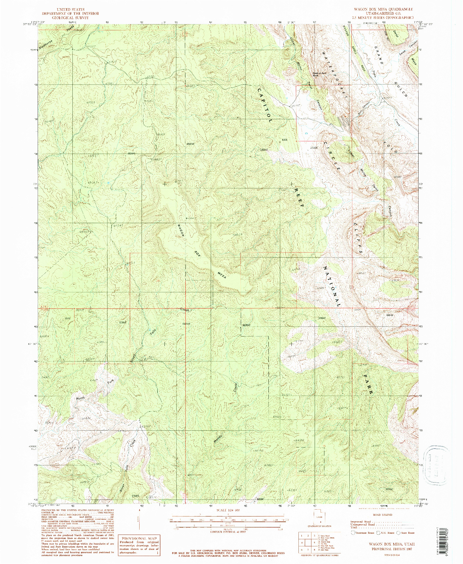 USGS 1:24000-SCALE QUADRANGLE FOR WAGON BOX MESA, UT 1987