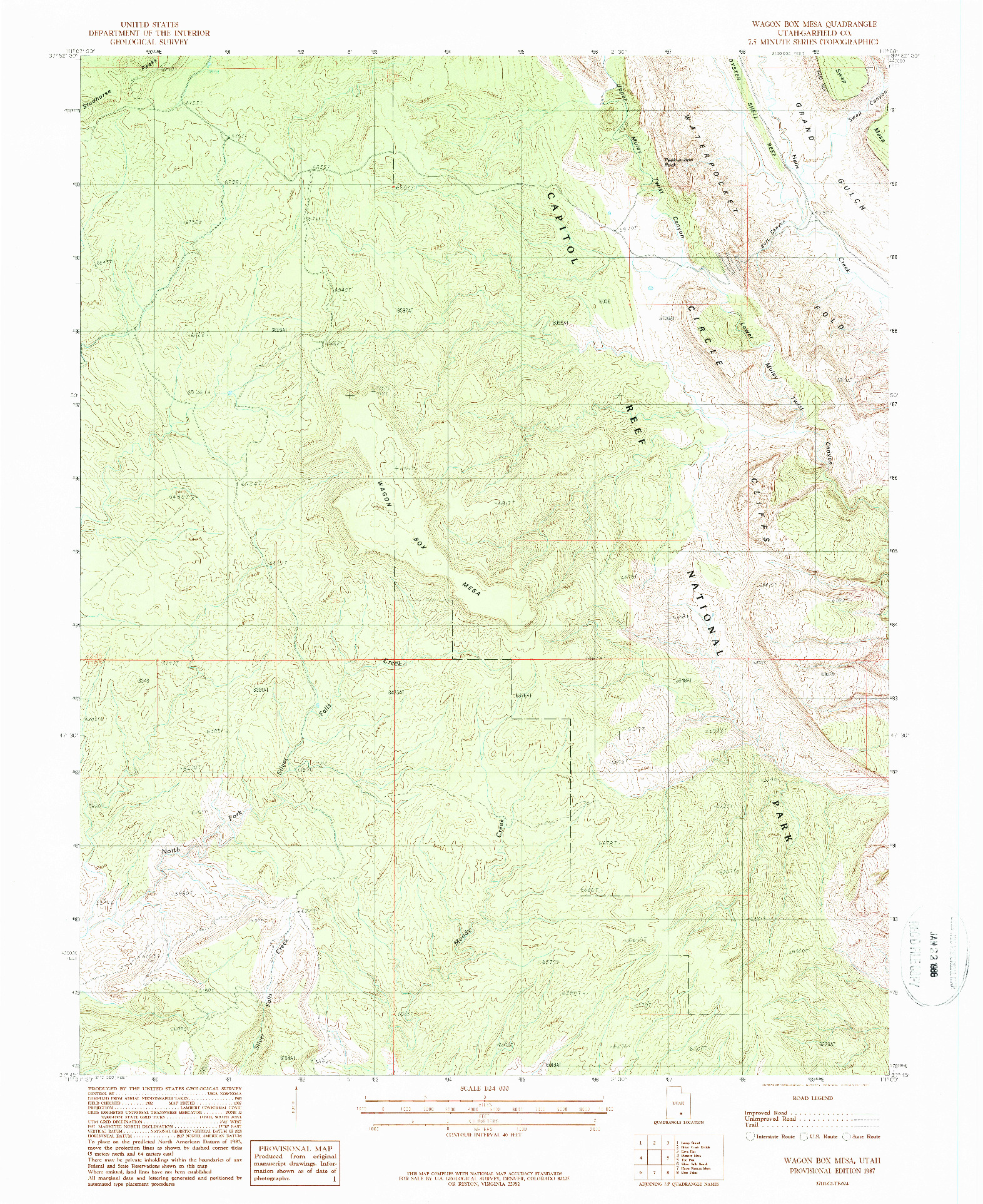 USGS 1:24000-SCALE QUADRANGLE FOR WAGON BOX MESA, UT 1987