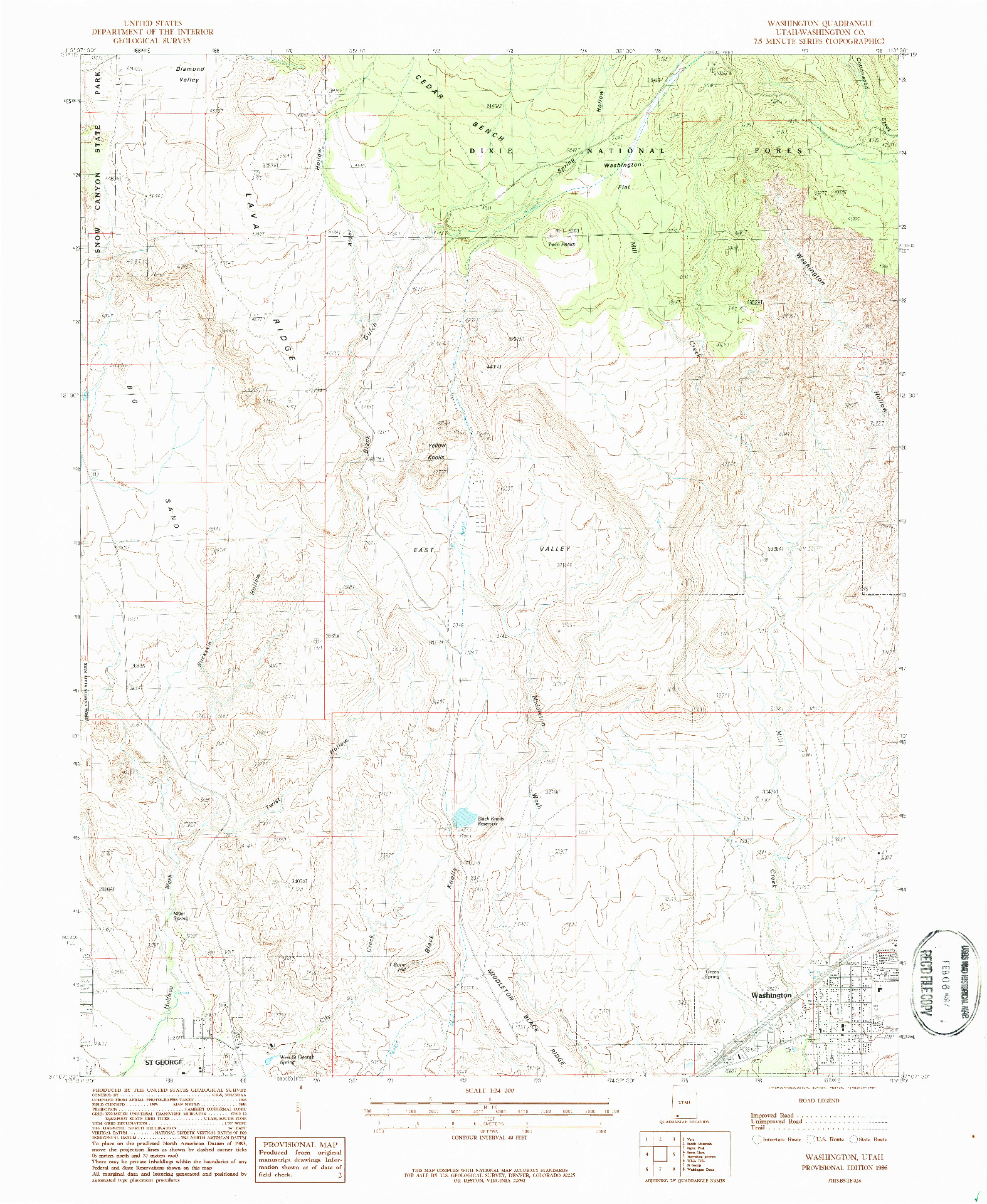 USGS 1:24000-SCALE QUADRANGLE FOR WASHINGTON, UT 1986
