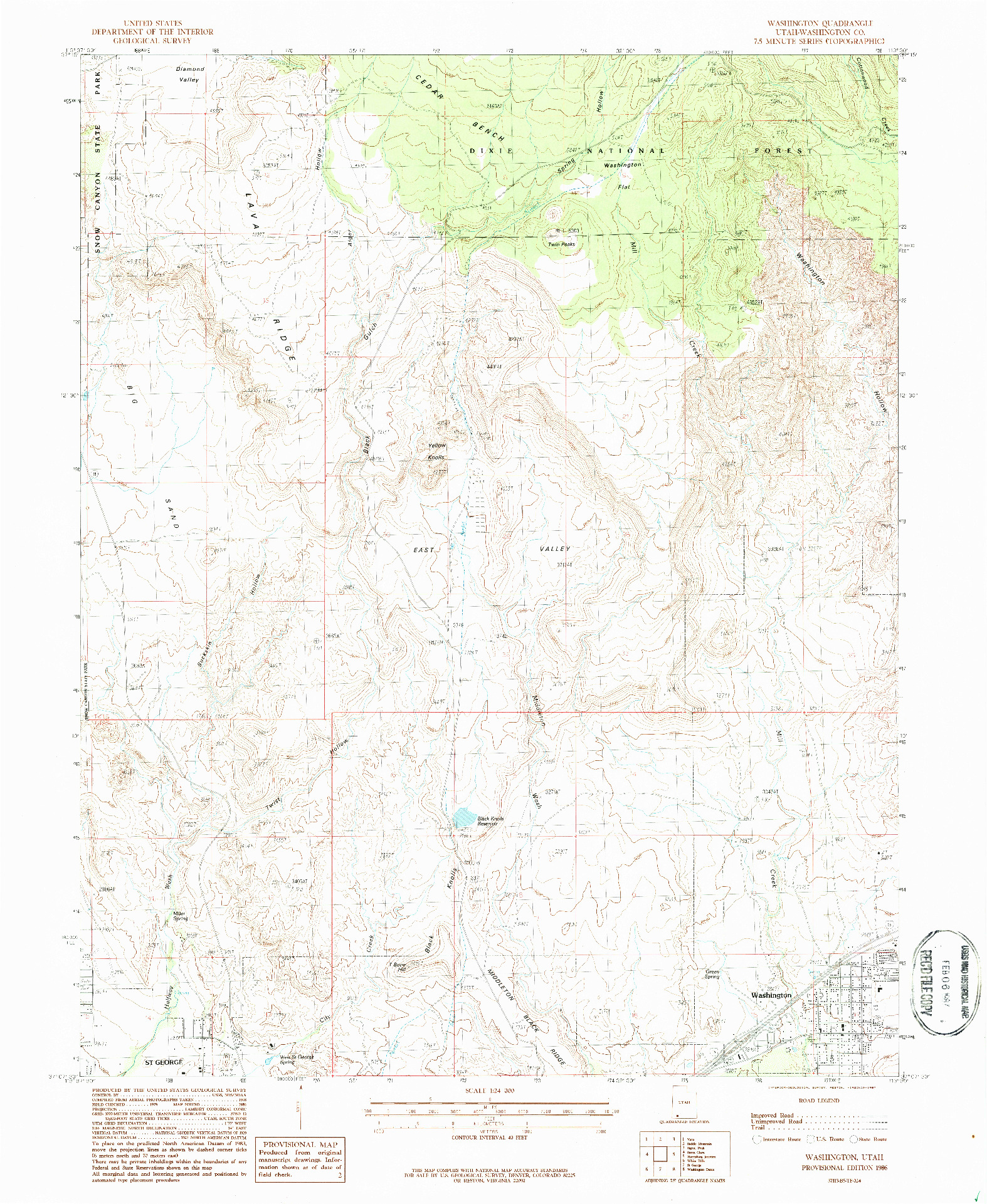 USGS 1:24000-SCALE QUADRANGLE FOR WASHINGTON, UT 1986