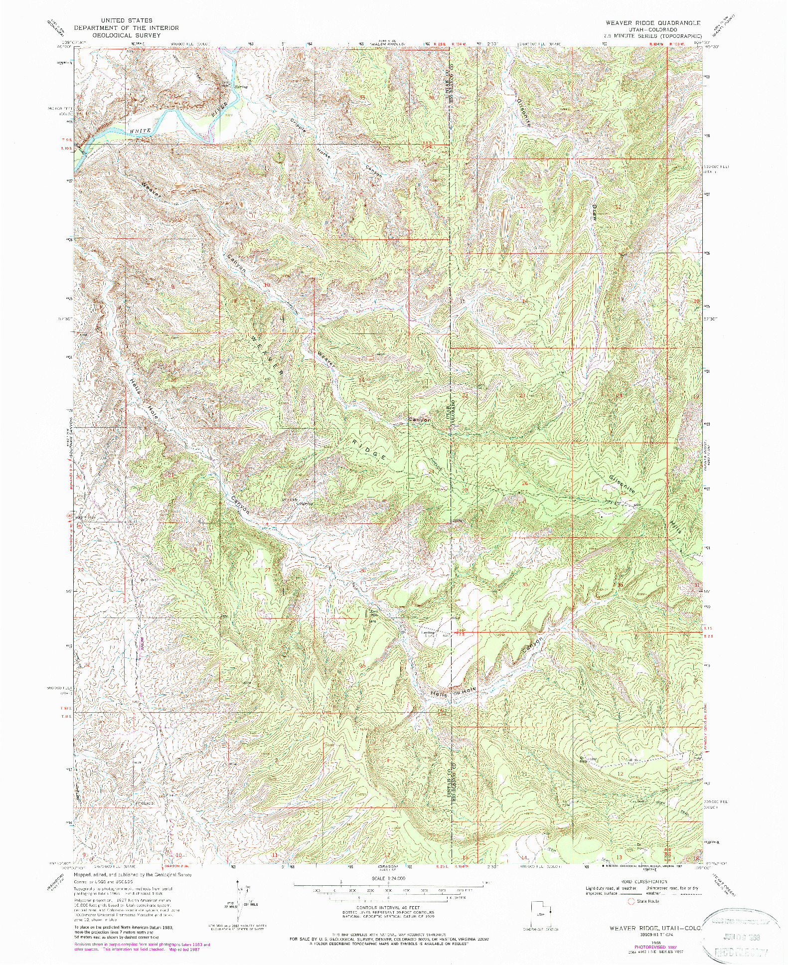 USGS 1:24000-SCALE QUADRANGLE FOR WEAVER RIDGE, UT 1968