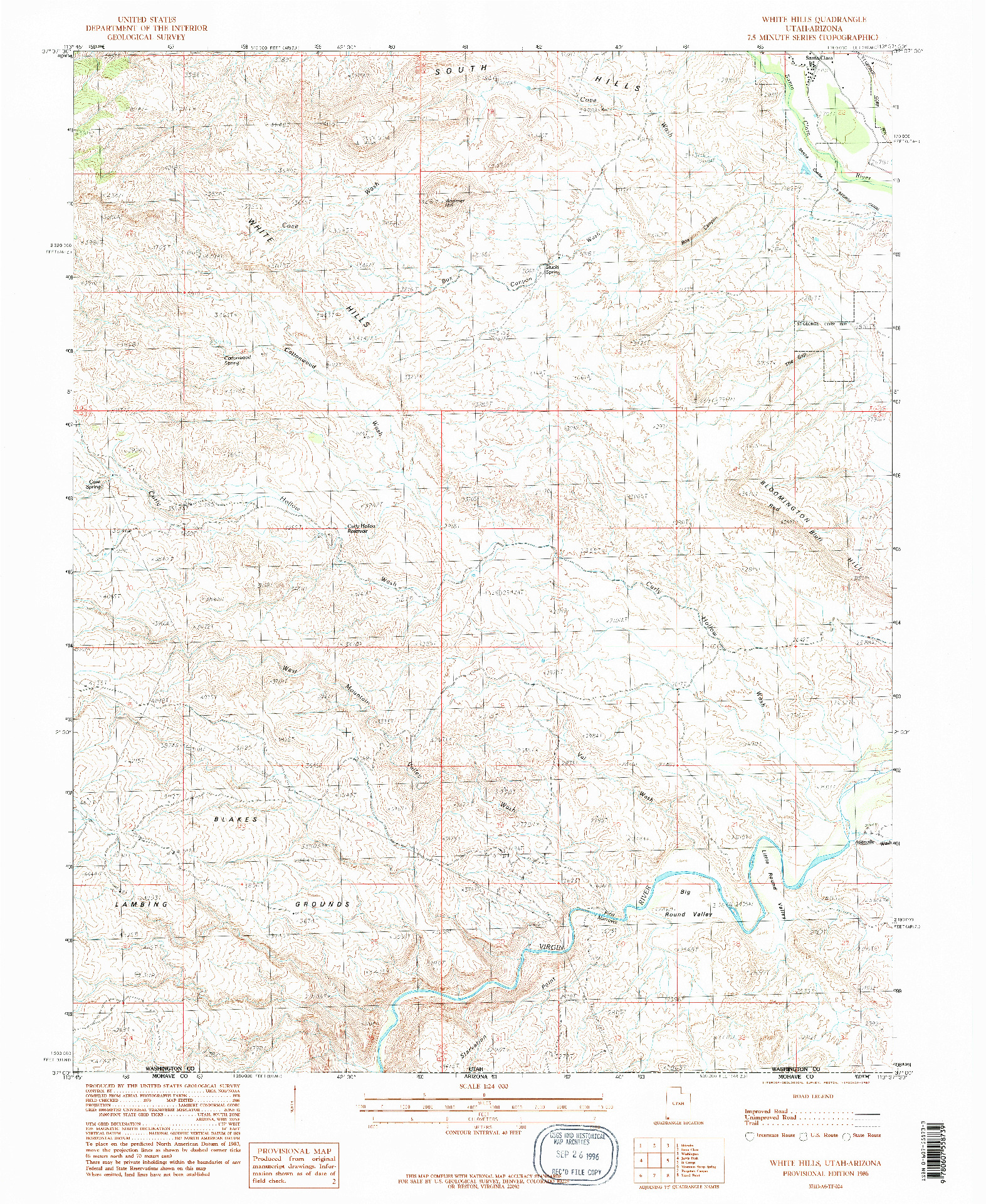 USGS 1:24000-SCALE QUADRANGLE FOR WHITE HILLS, UT 1986