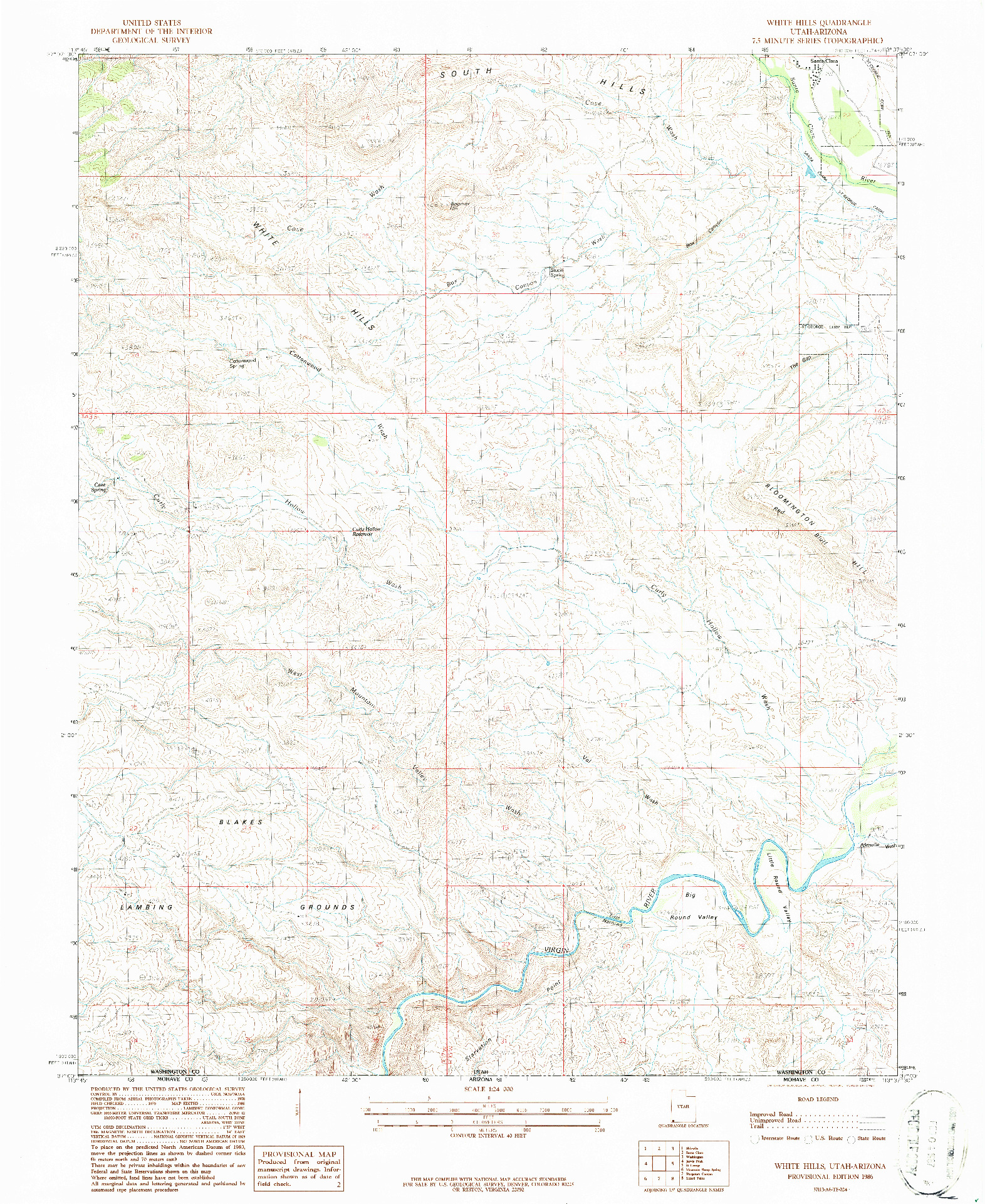 USGS 1:24000-SCALE QUADRANGLE FOR WHITE HILLS, UT 1986